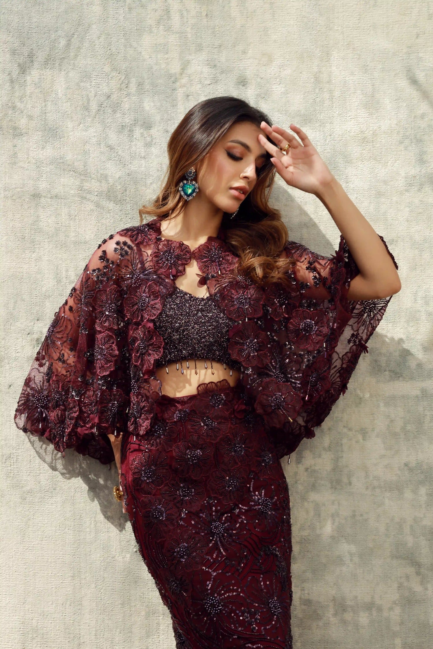 Aubergine floral applique set