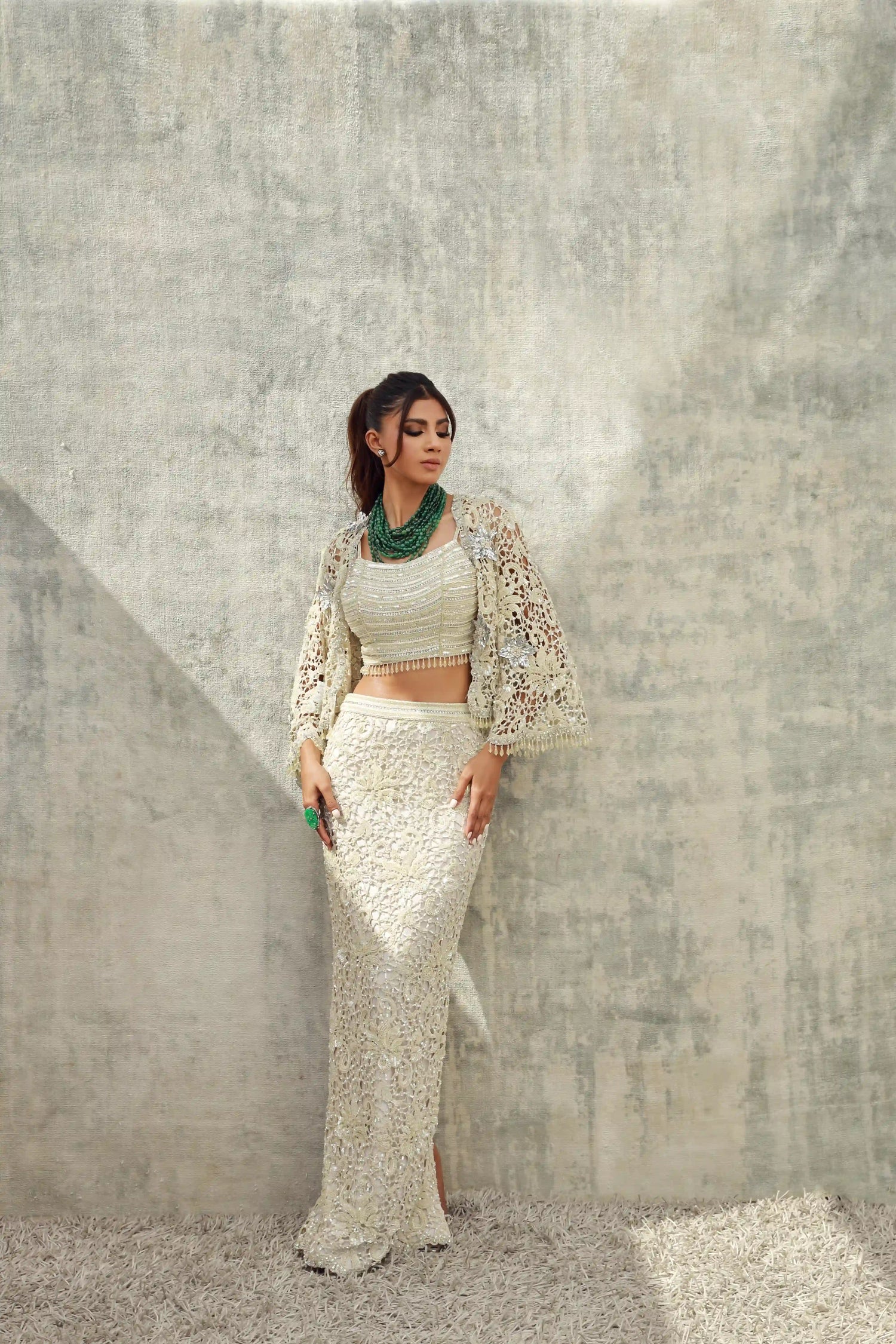 Hand Cutwork jacket and pencil skirt