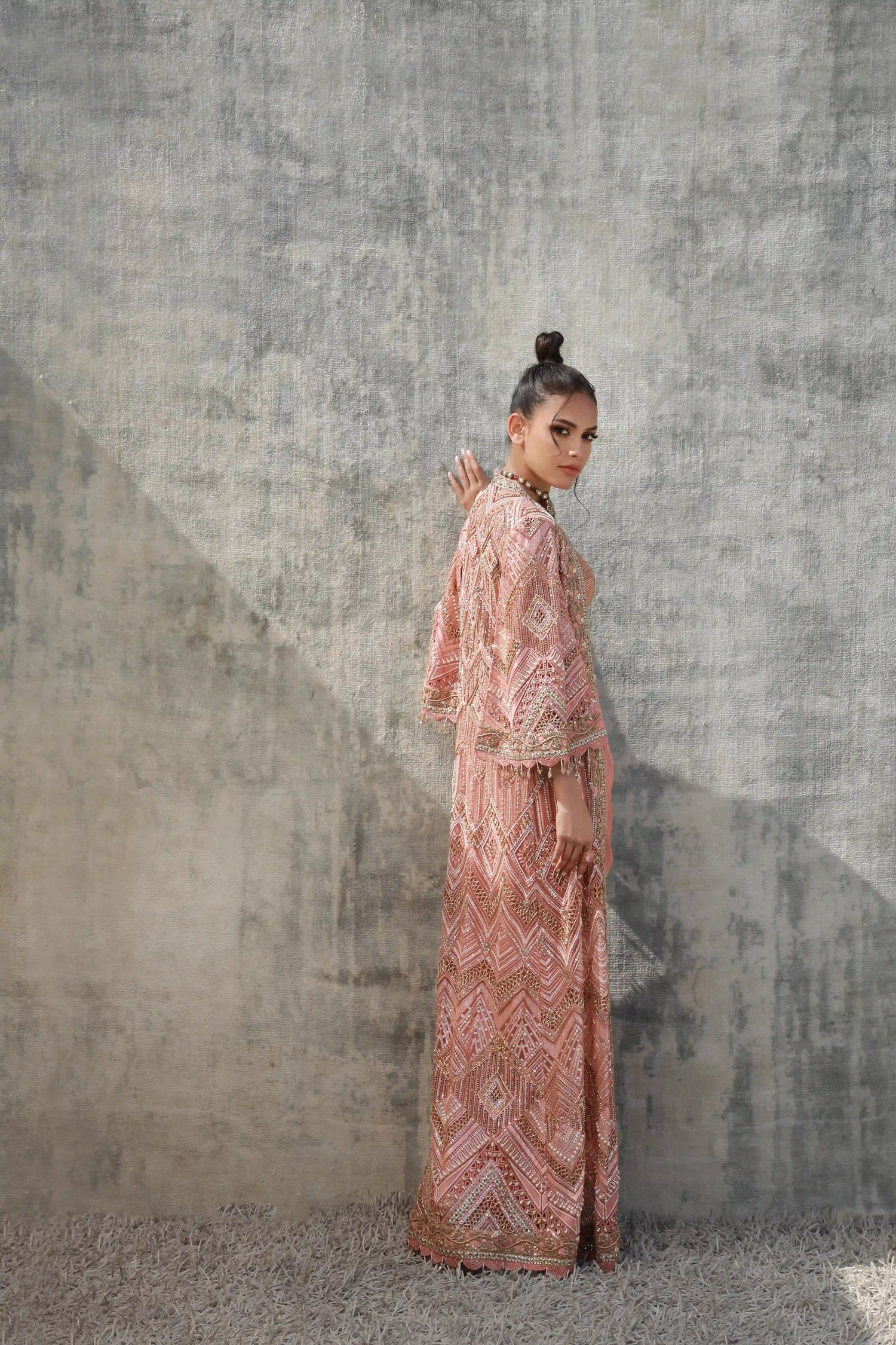 Salmon Cutwork jacket bustier and knot skirt