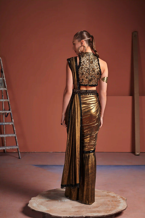 Gold Halter Blouse Saree