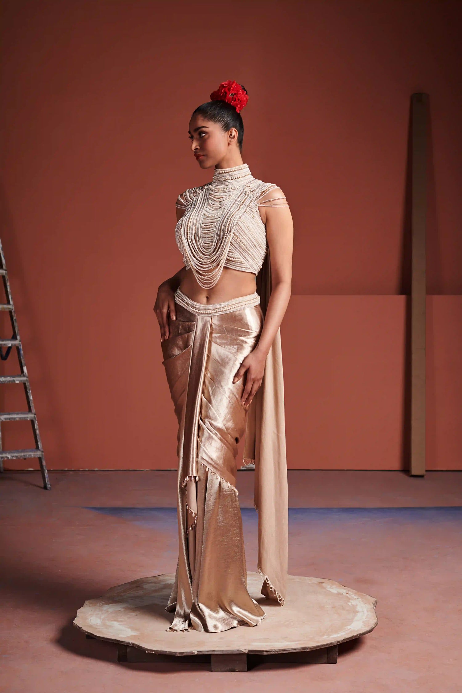 Pearl and crystal high collar set