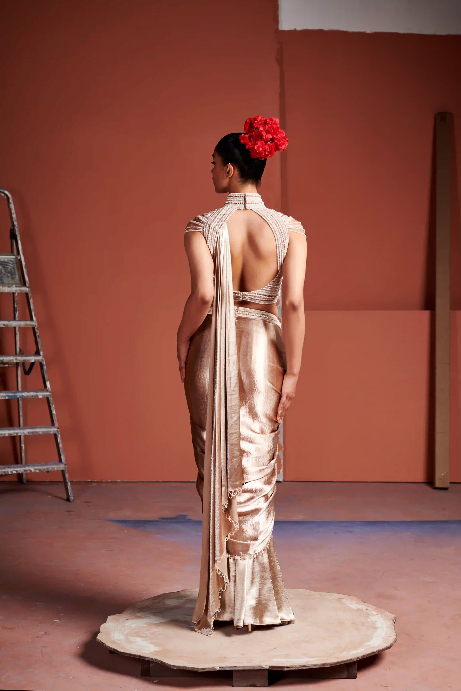 Pearl and crystal high collar set