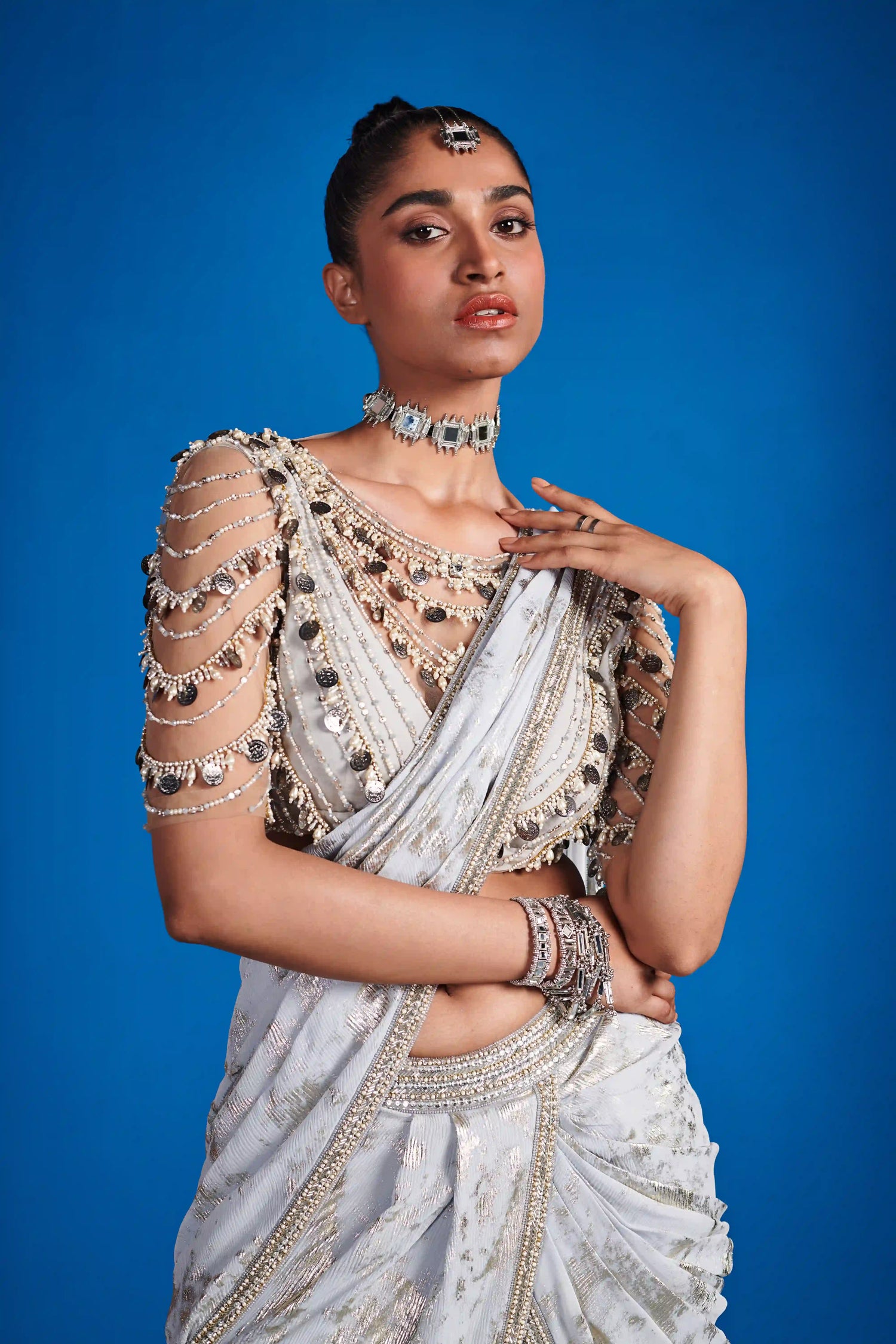 Silver Grey Dhoti Saree