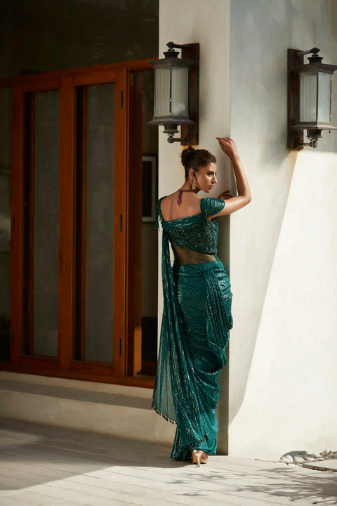 Emerald Green One Piece Saree
