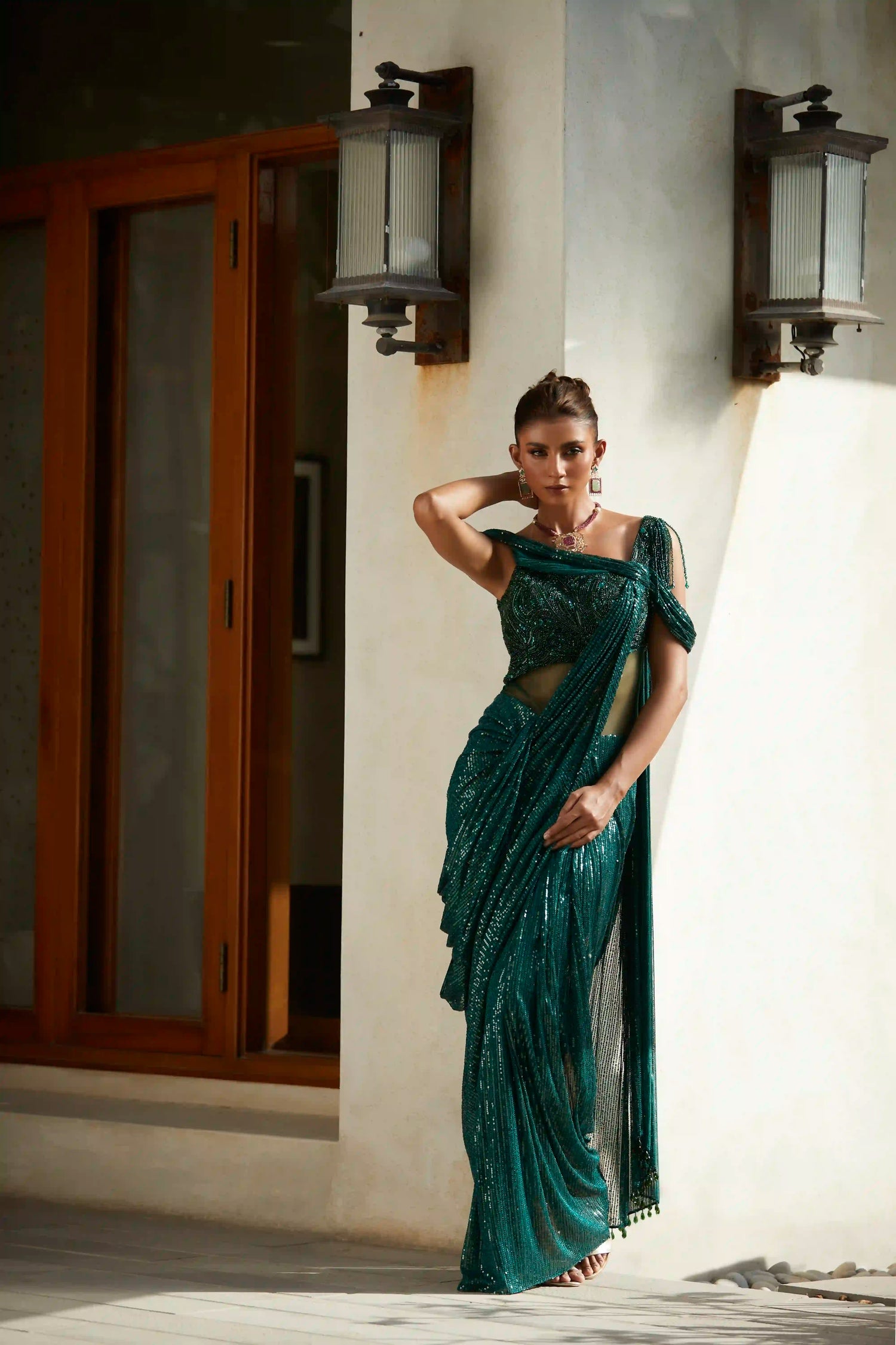 Emerald Green One Piece Saree