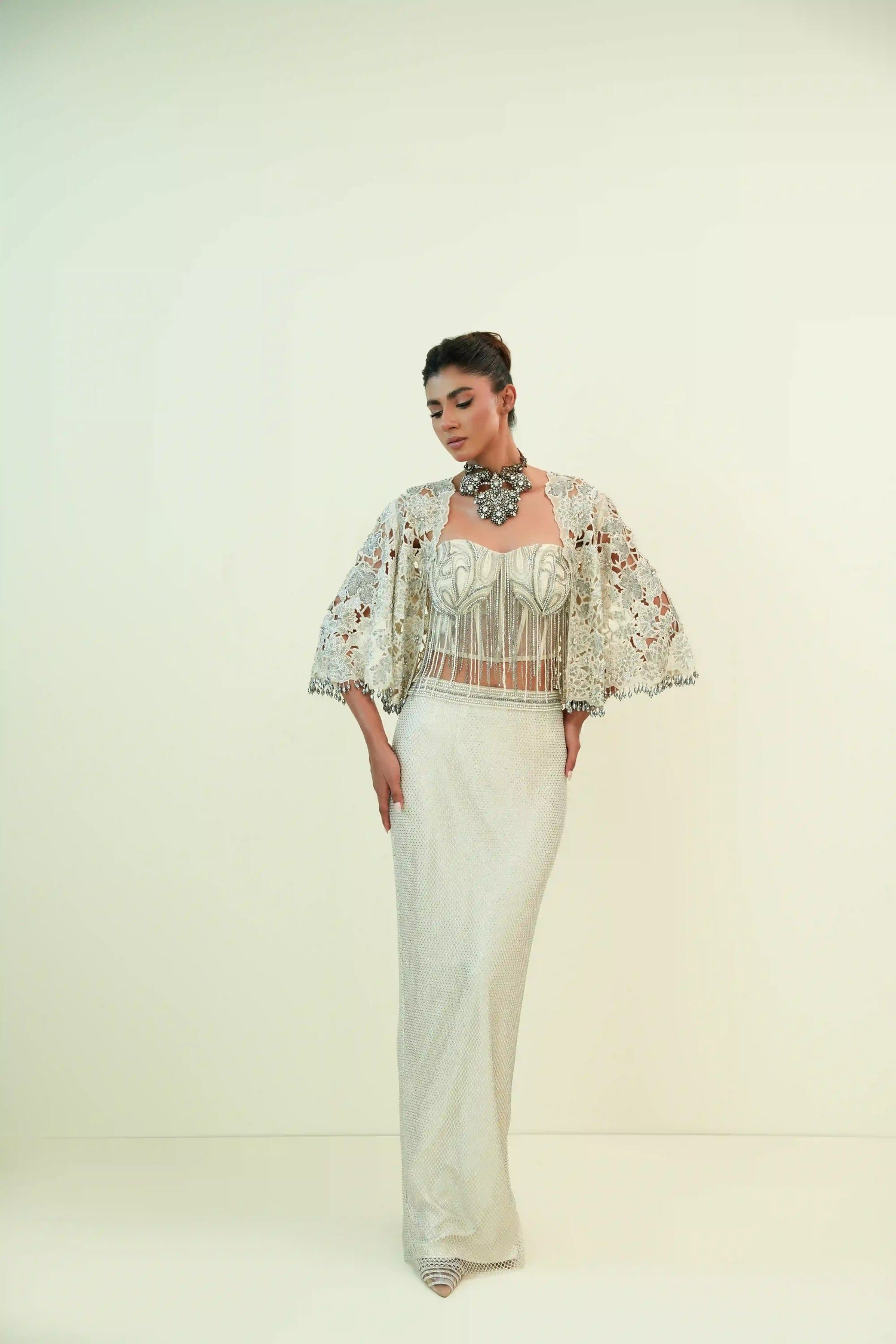 White Cutwork jacket set