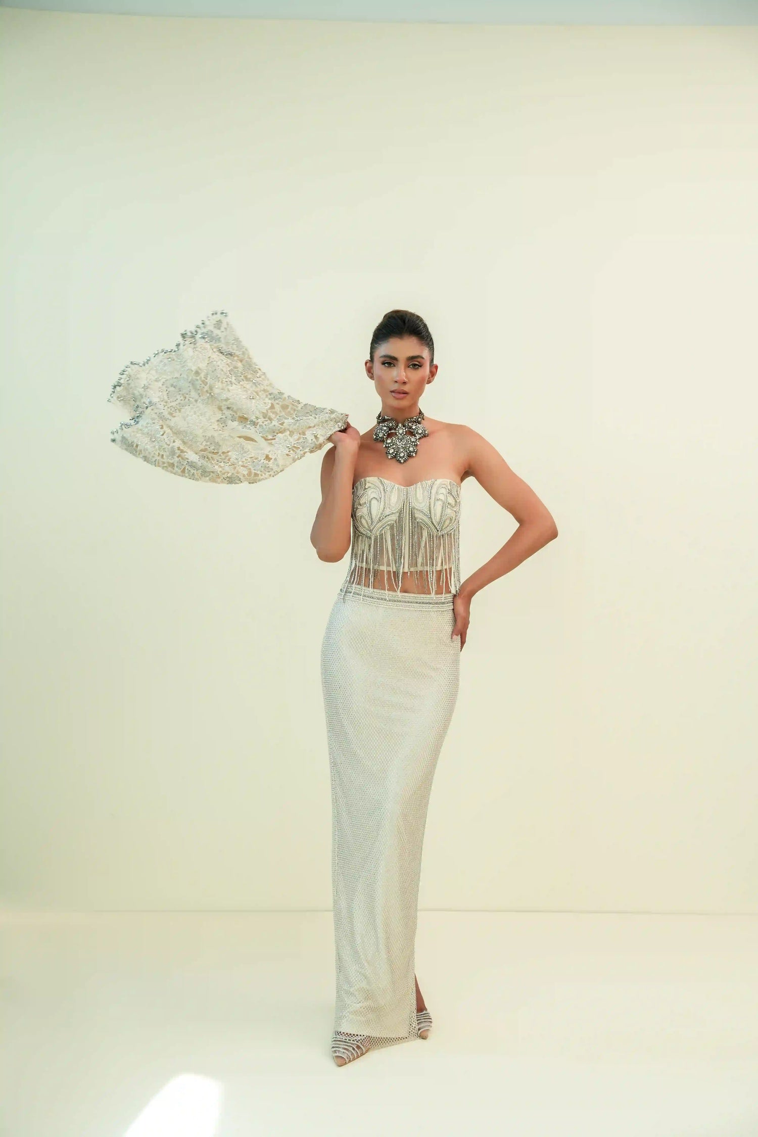 White Cutwork jacket set