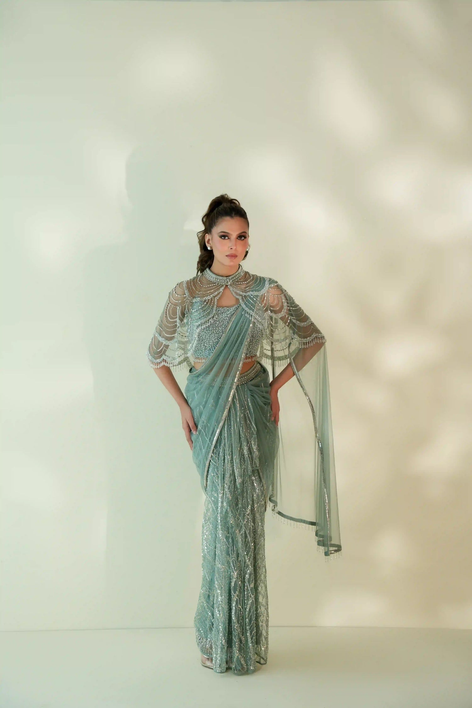 Mint Green Cape Saree