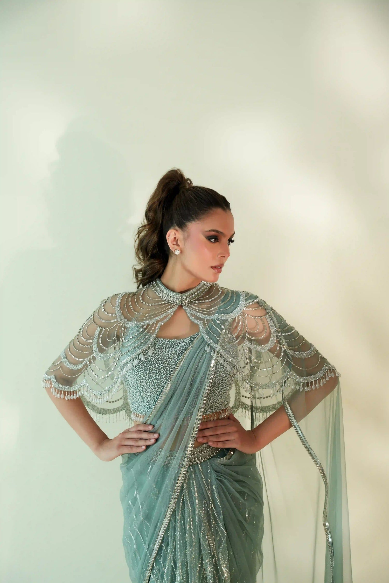Mint Green Cape Saree