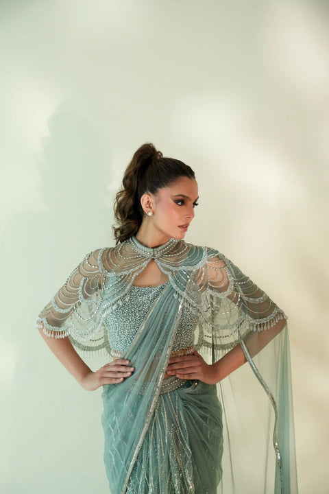 Mint Green Cape Saree