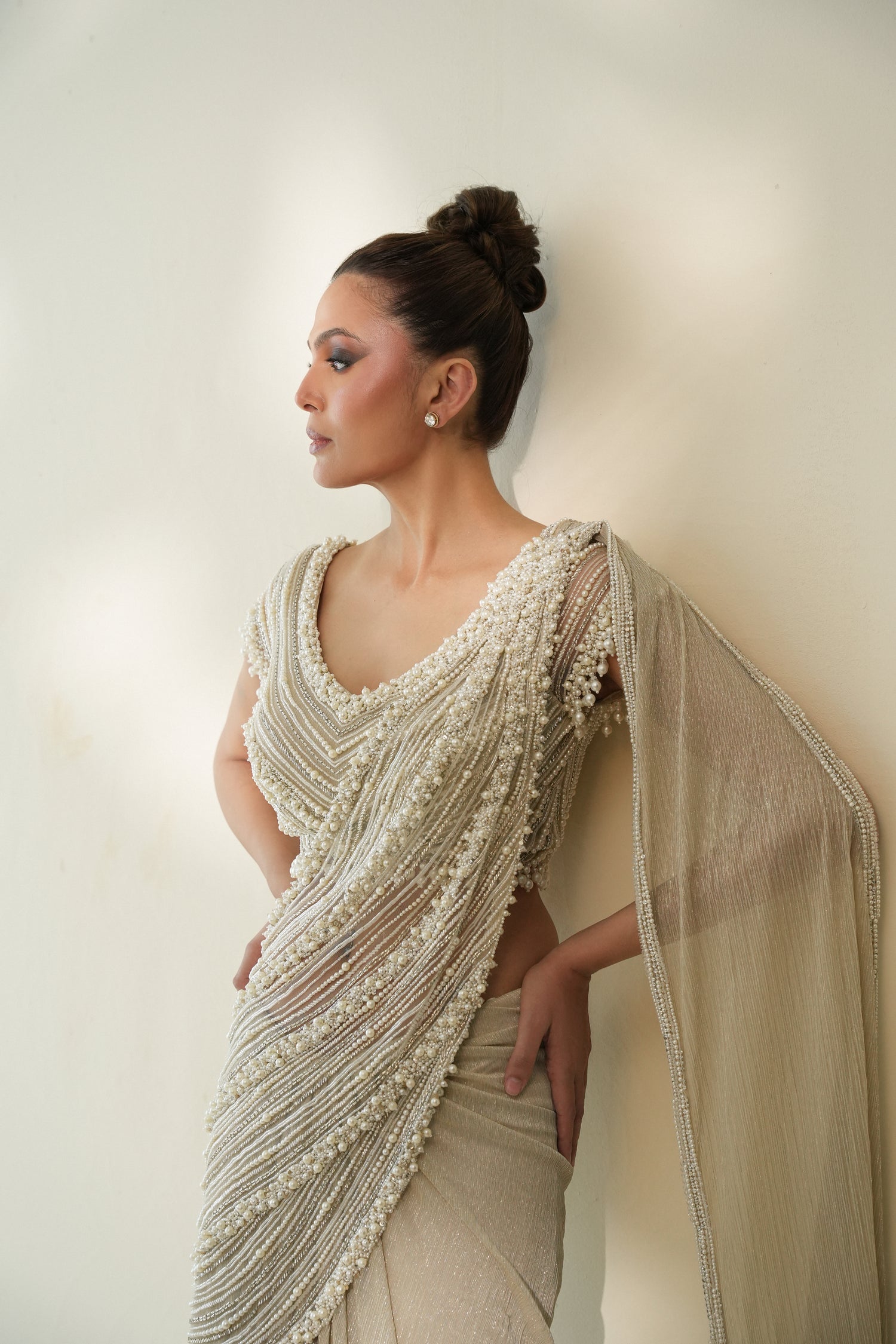 Pearl blouse Saree