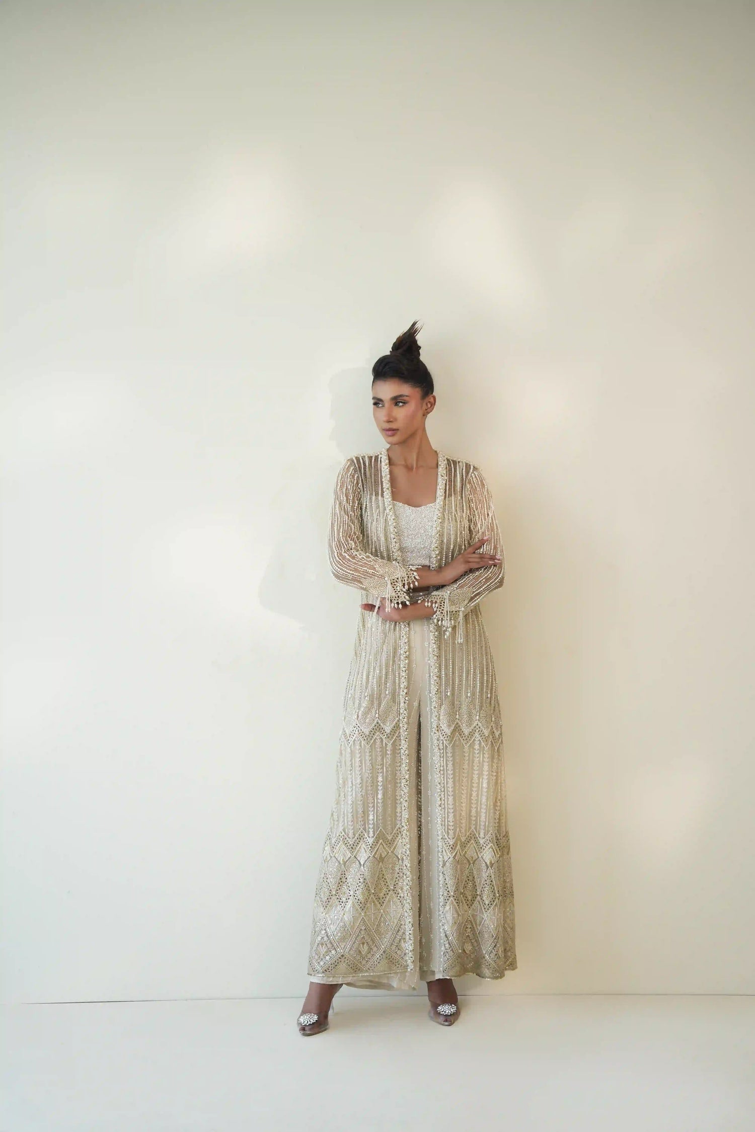 Beaded fringe long cape set