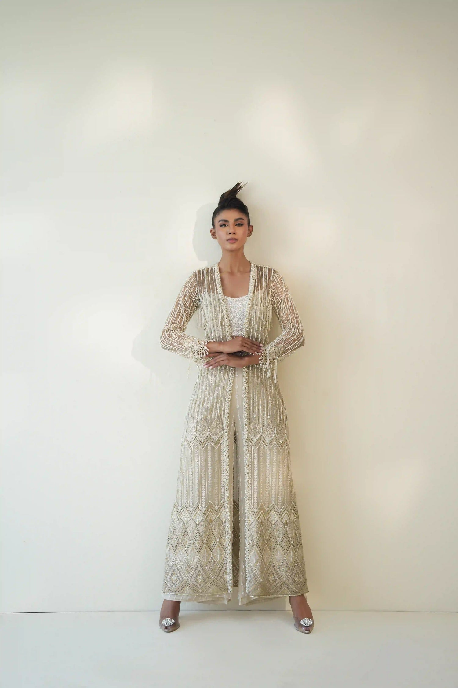 Beaded fringe long cape set