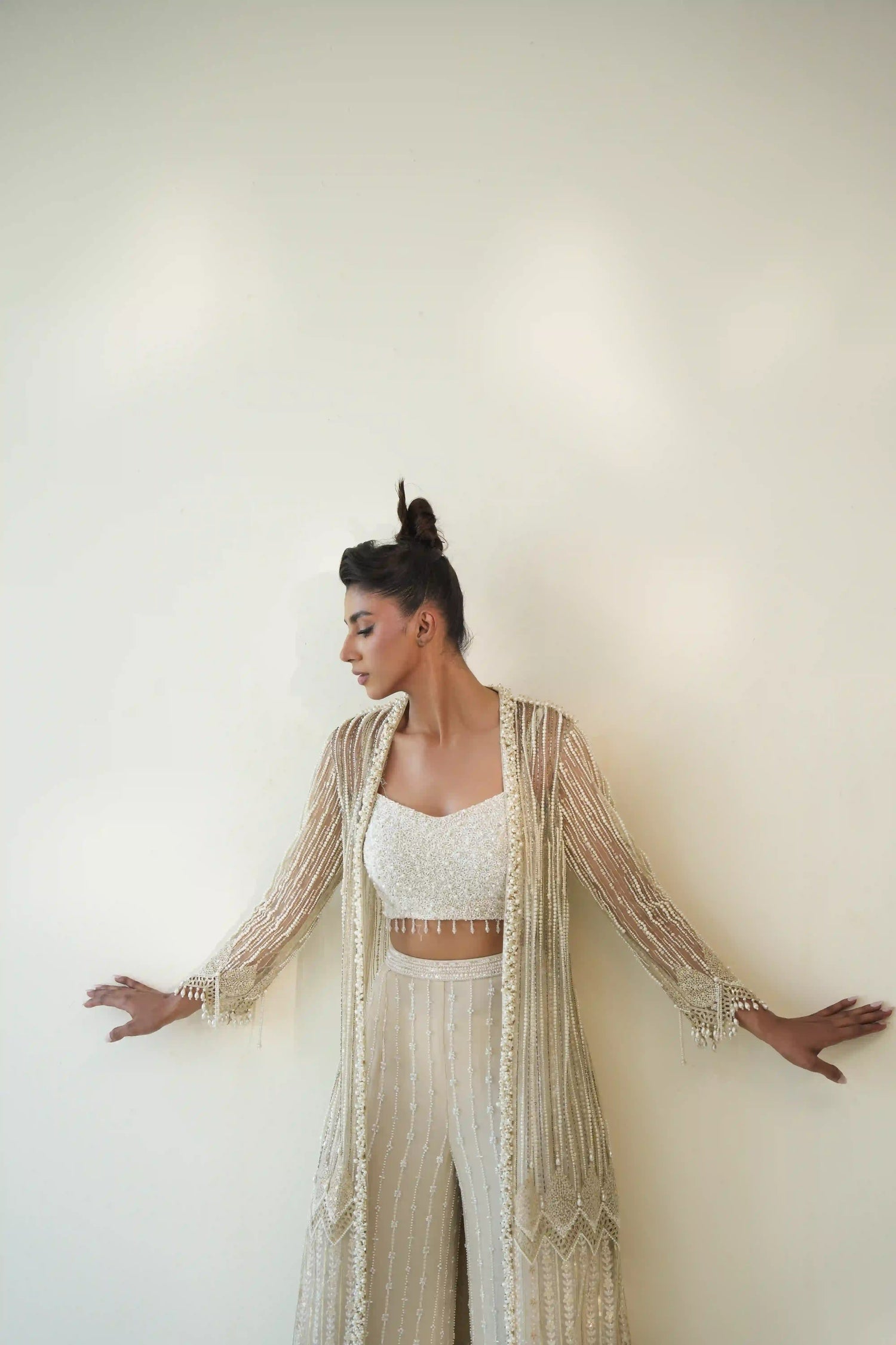 Beaded fringe long cape set