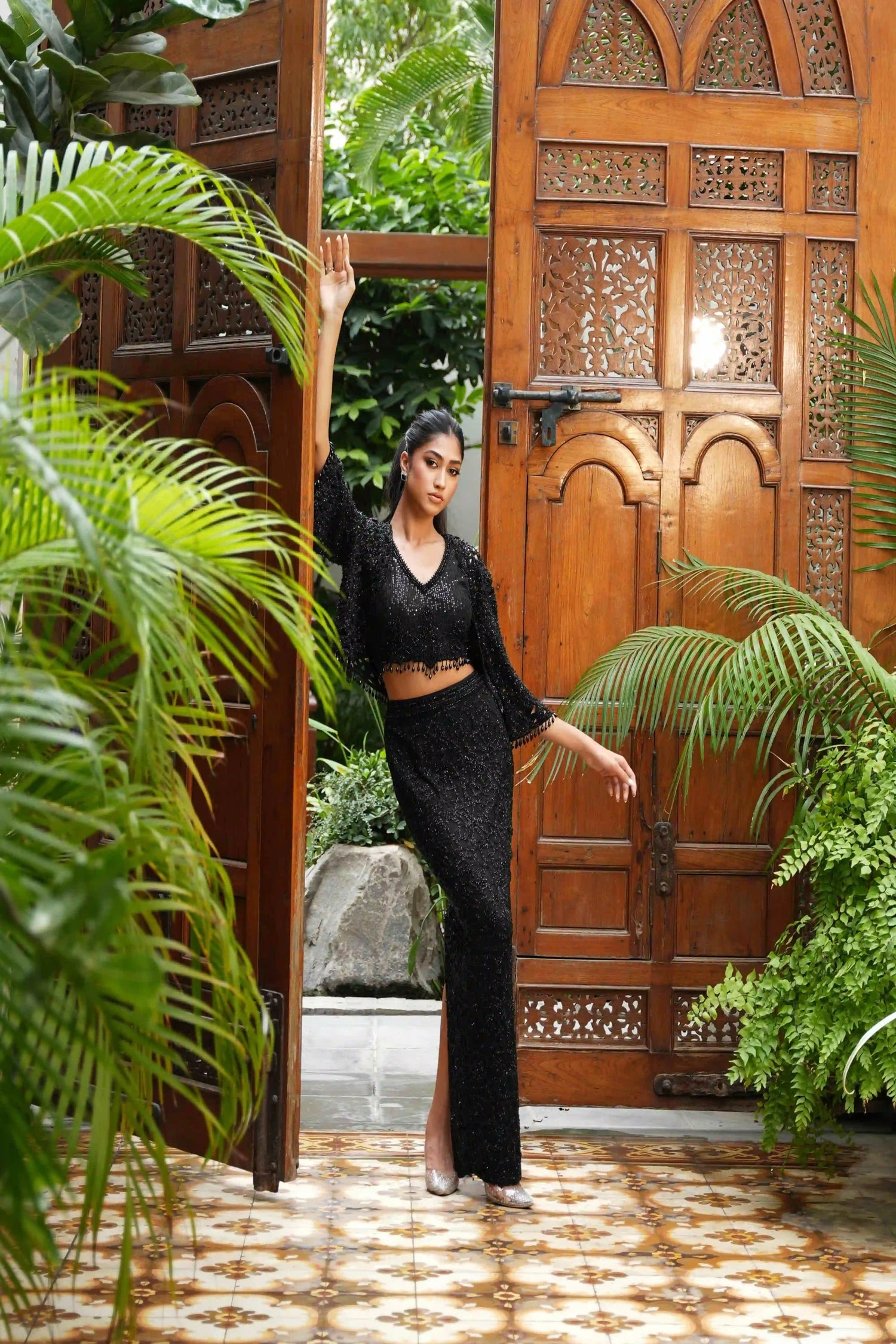 Black hand Cutwork jacket and skirt