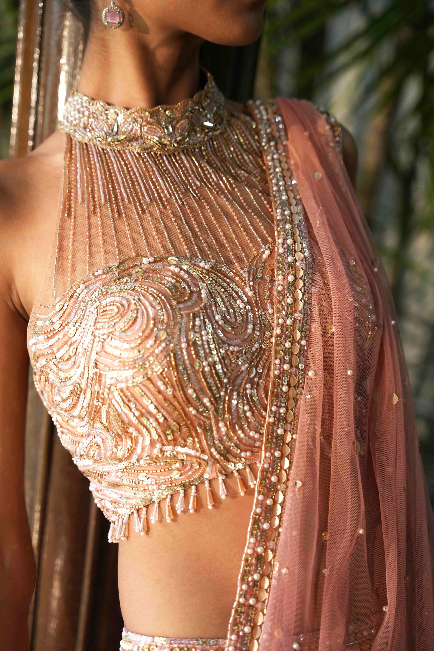 Salmon Cutwork Pant Saree