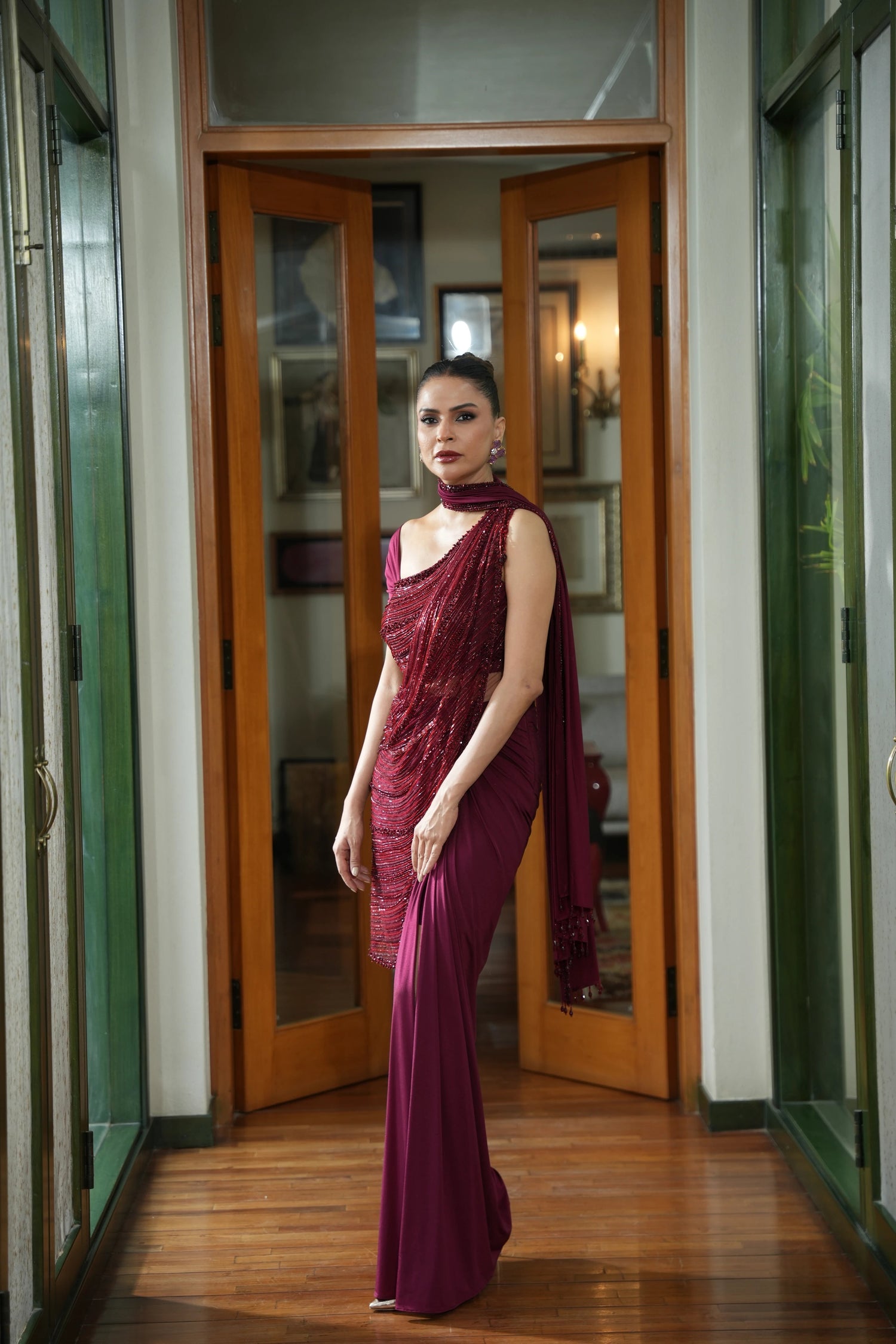 Merlot Hand-Embroidered Concept Sari