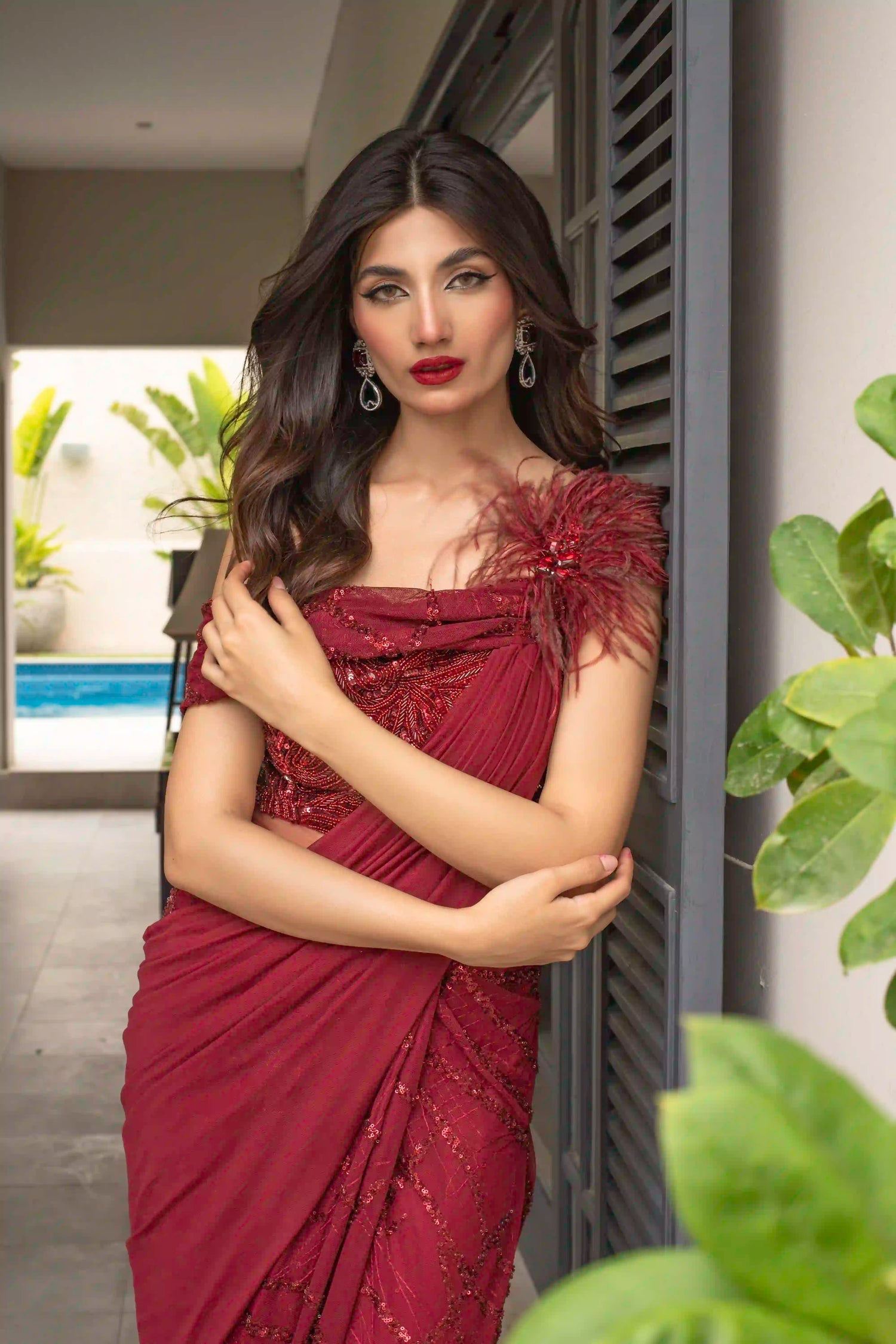 One Piece Red Stitched Saree