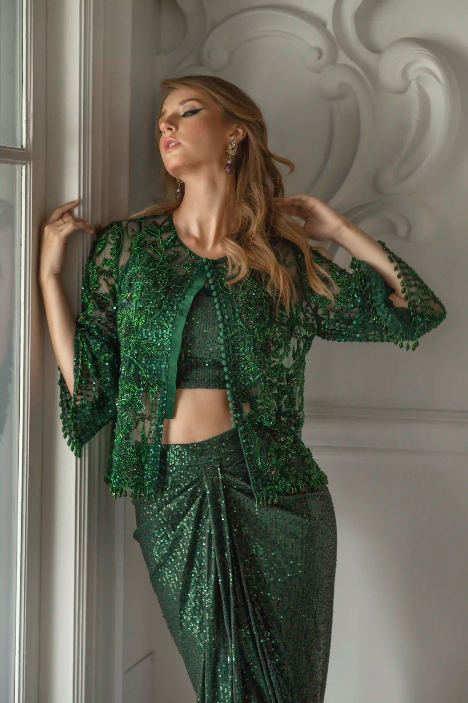 Emerald green beaded set