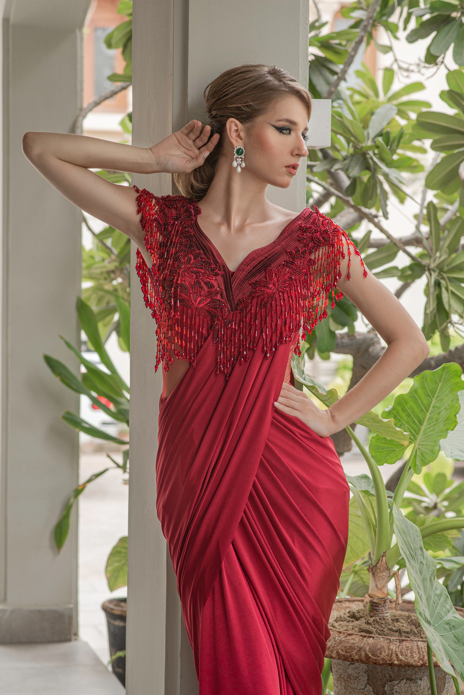 Off Shoulder Saree Dress