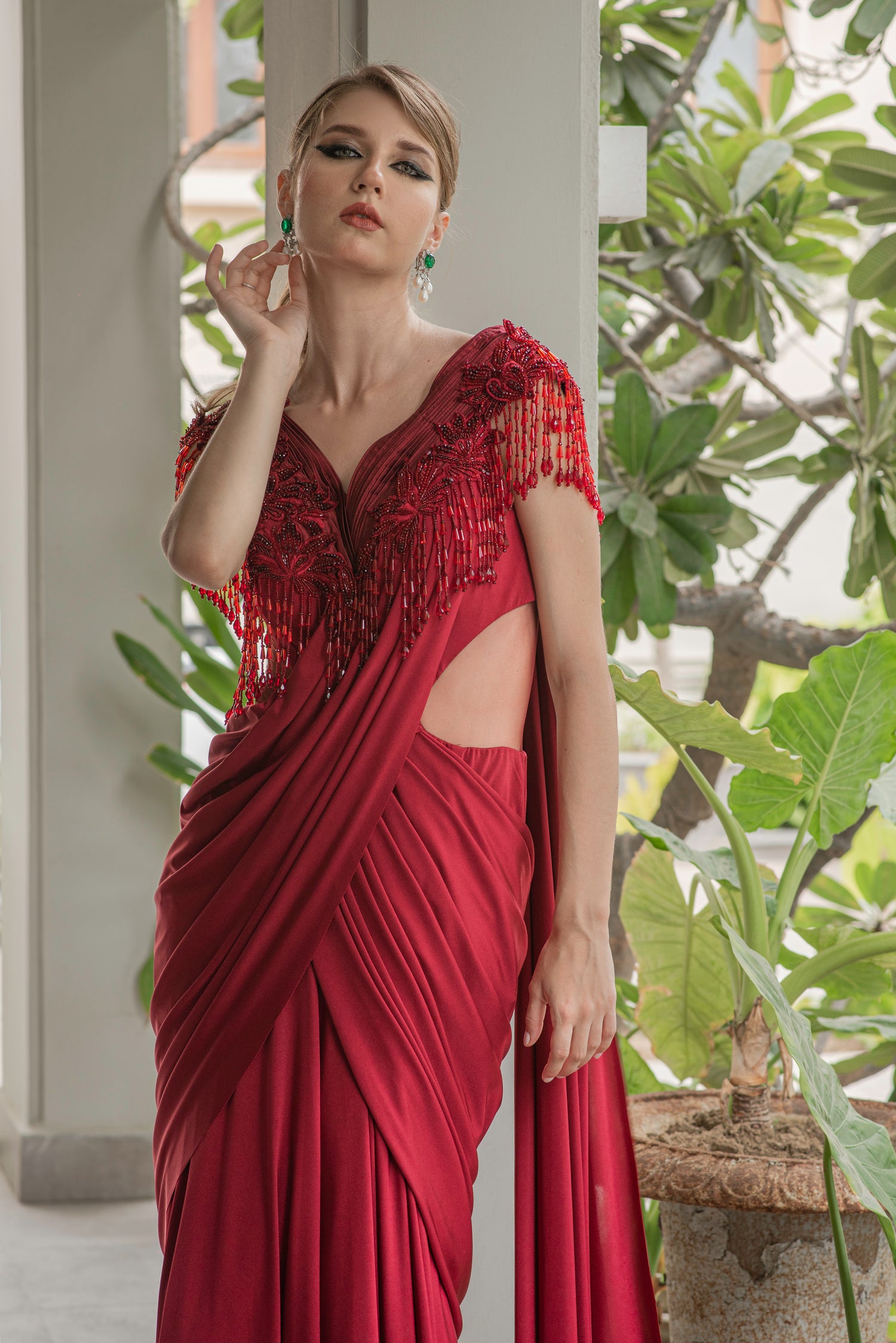 Off Shoulder Saree Dress