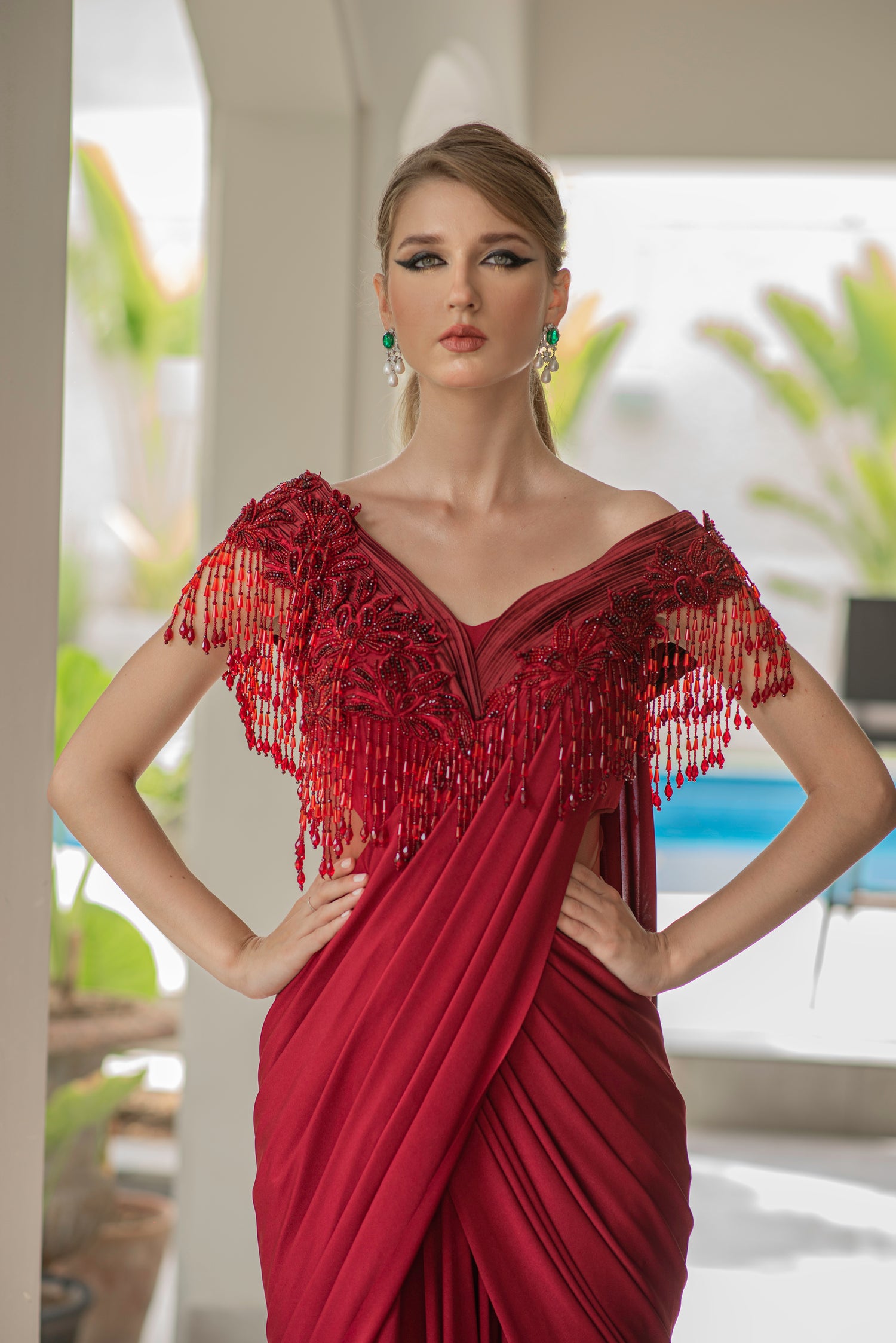 Off Shoulder Saree Dress