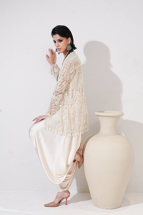 Ivory Lace Dhoti Set