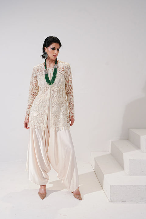 Ivory Lace Dhoti Set