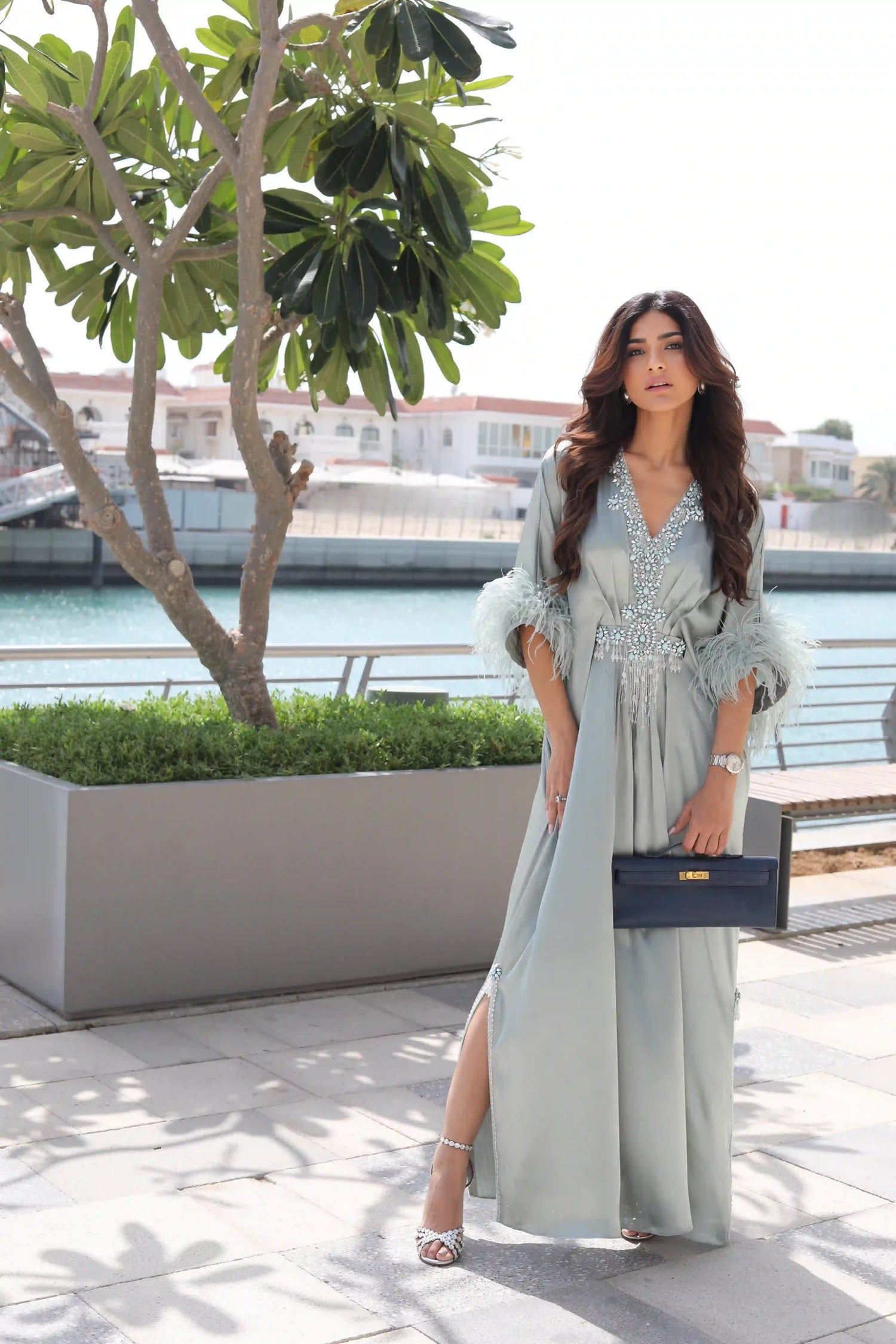Steel Grey Feather Kaftan