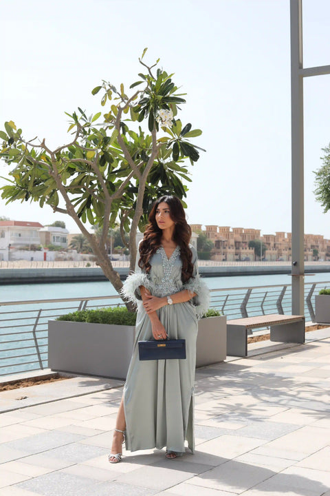 Steel Grey Feather Kaftan