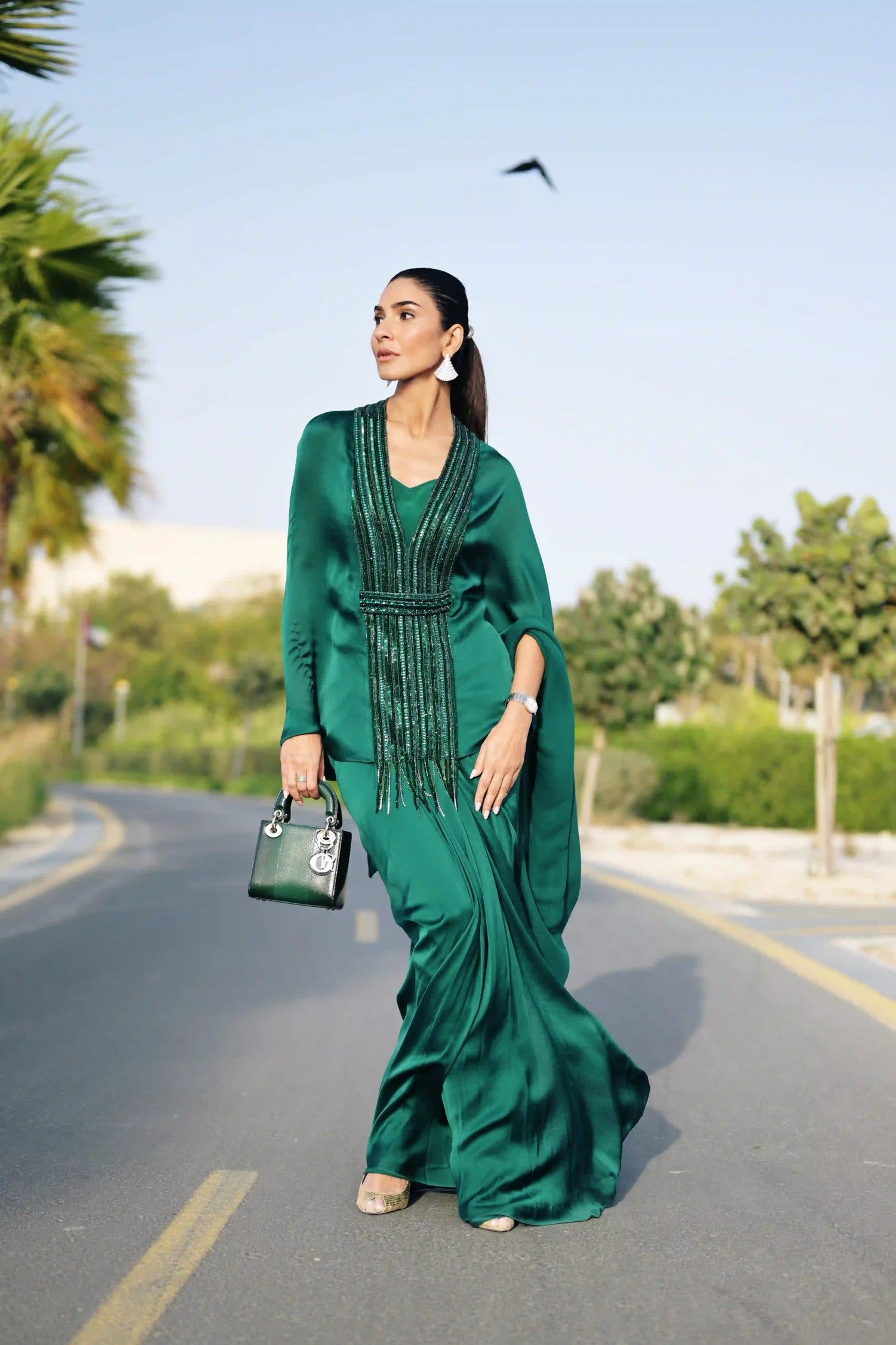 Satin beaded top and knot skirt