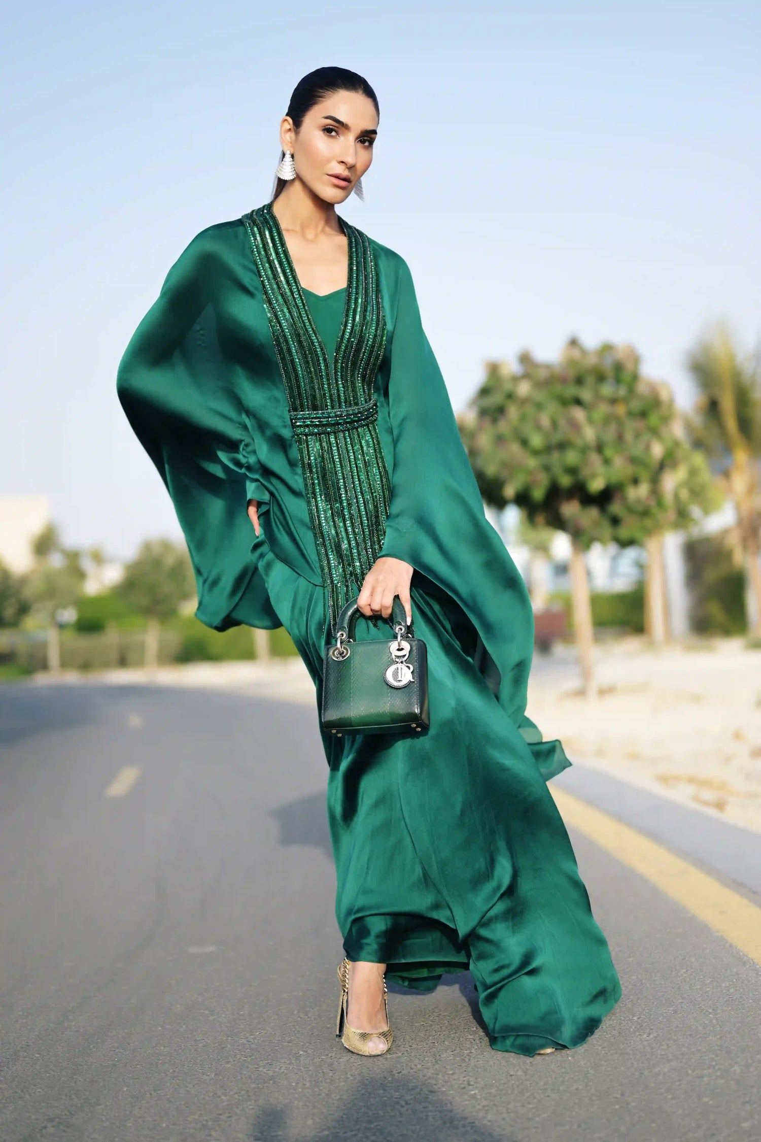 Satin beaded top and knot skirt