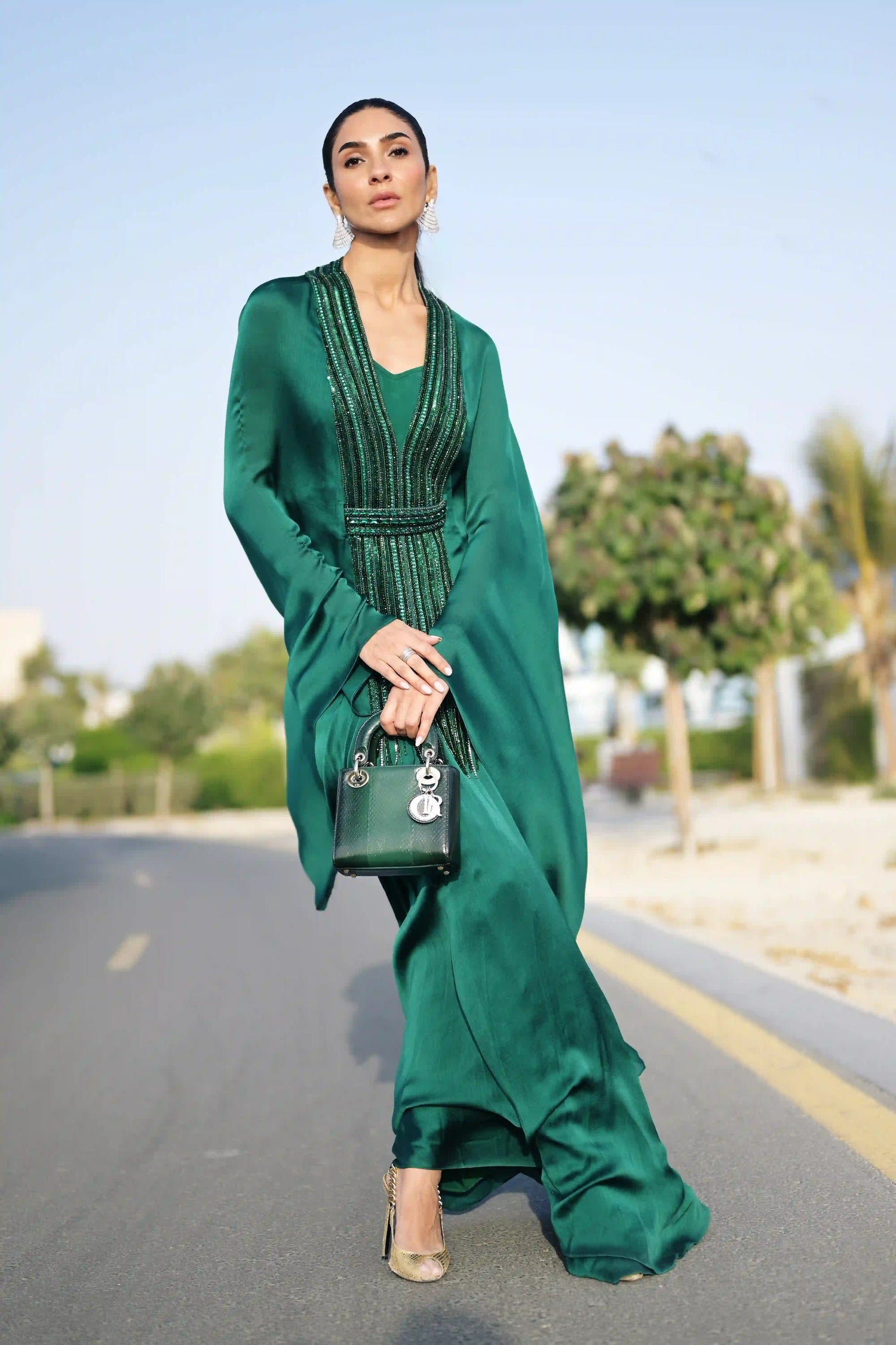 Satin beaded top and knot skirt