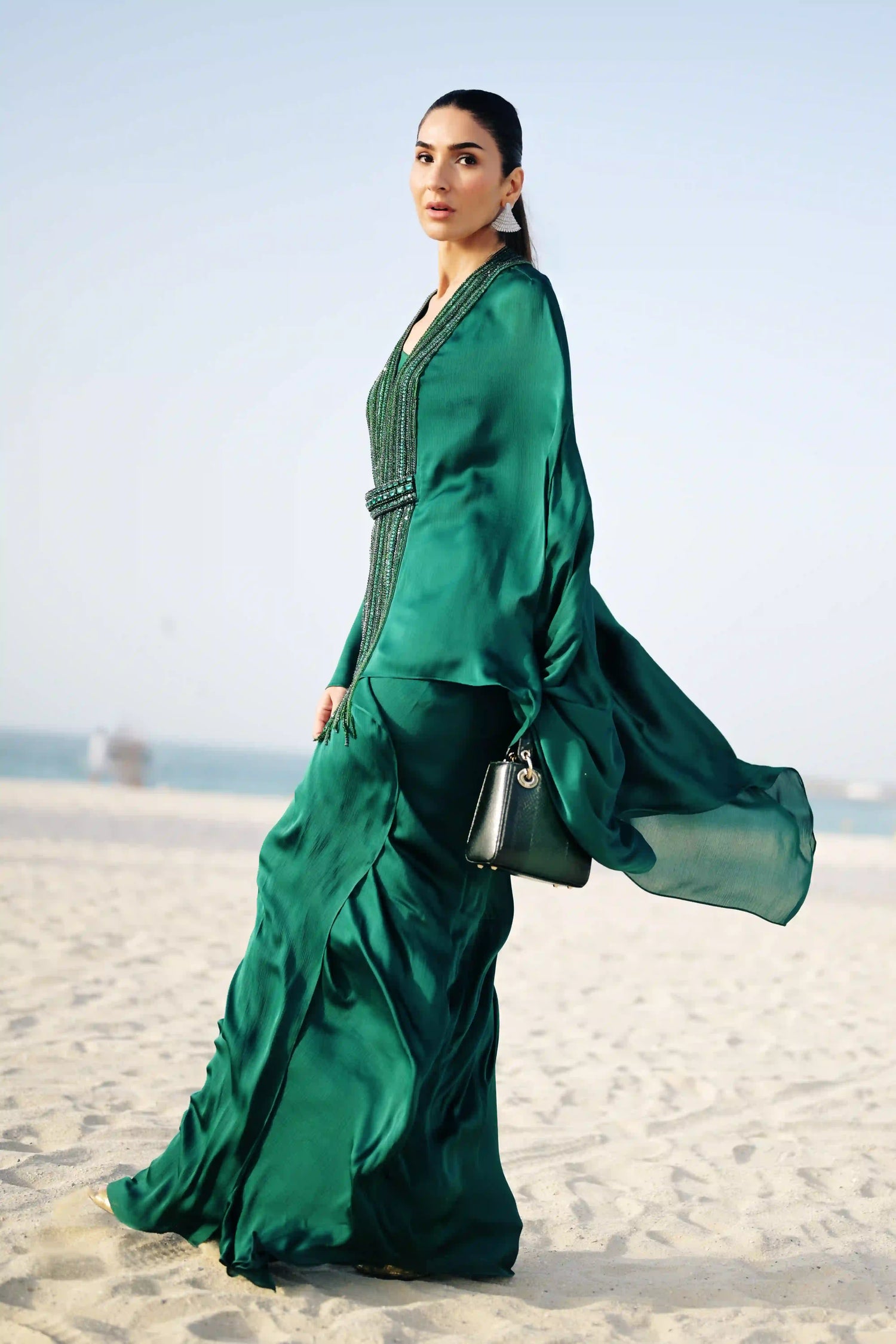 Satin beaded top and knot skirt