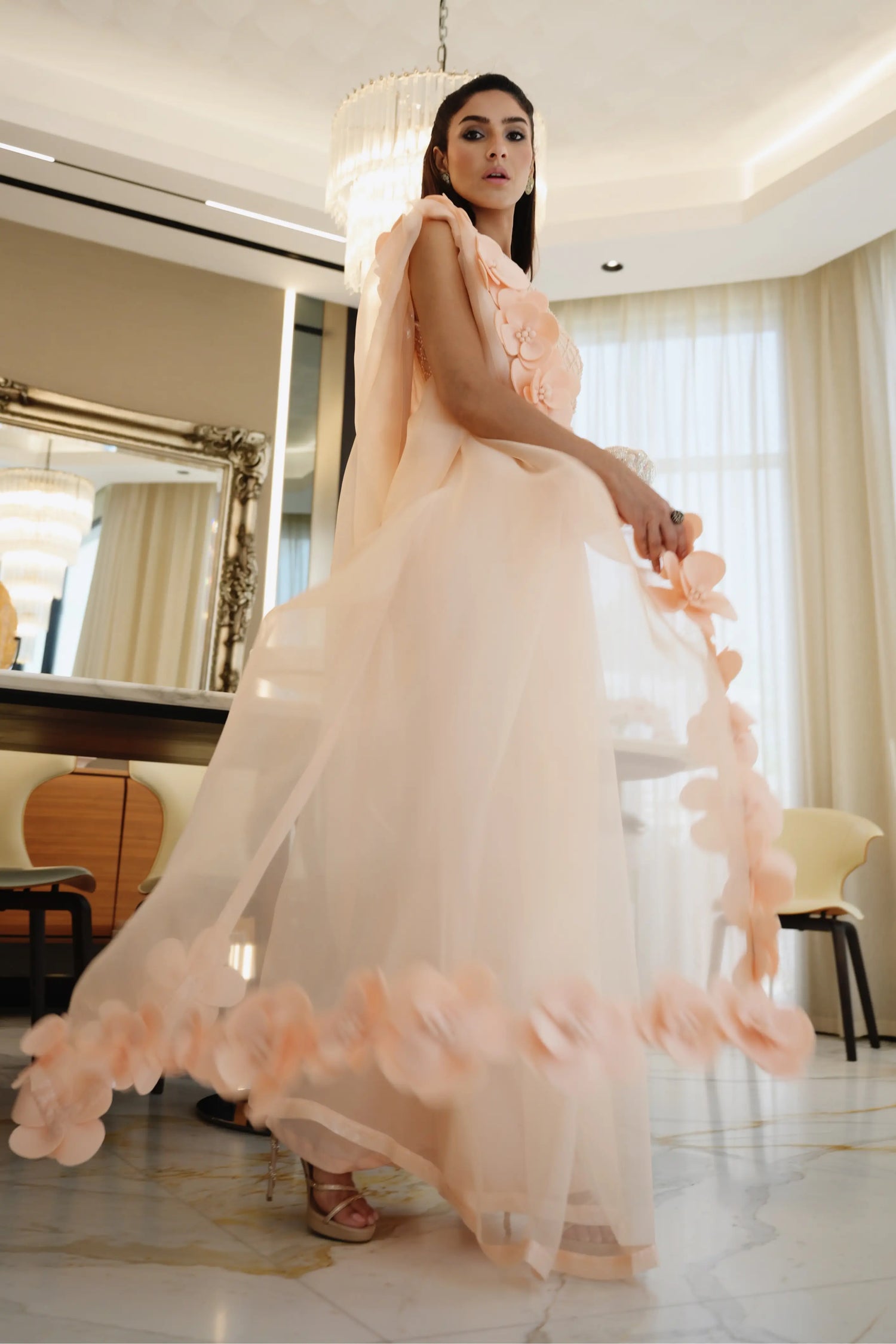 Powder Pink Rose Appliqué Sari