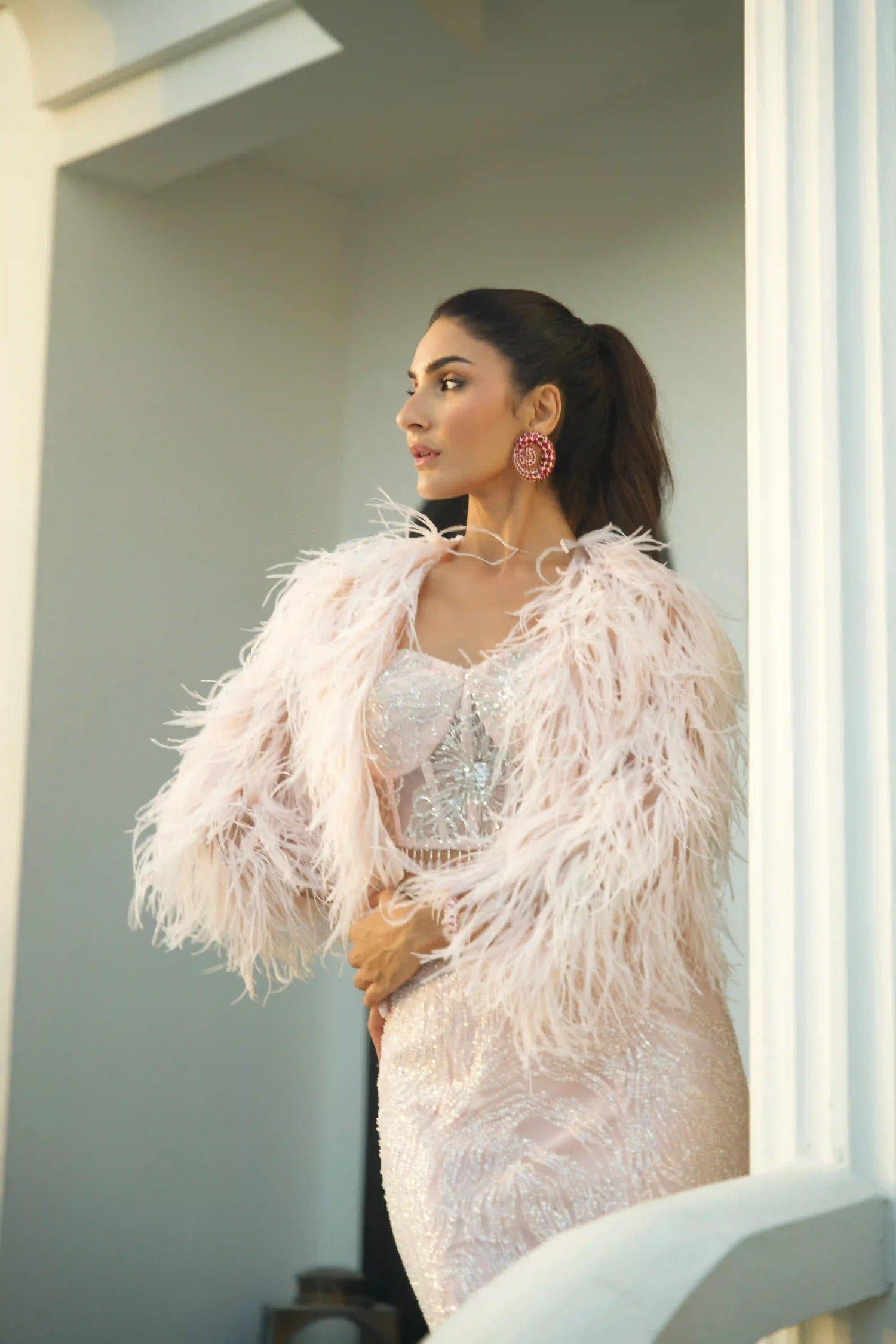 Feather Gillet with mermaid skirt and bustier