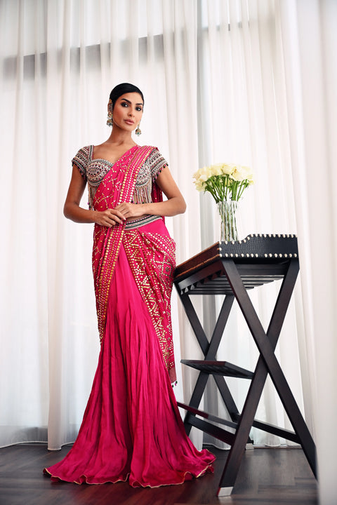 Crimson Mirrorwork Saree