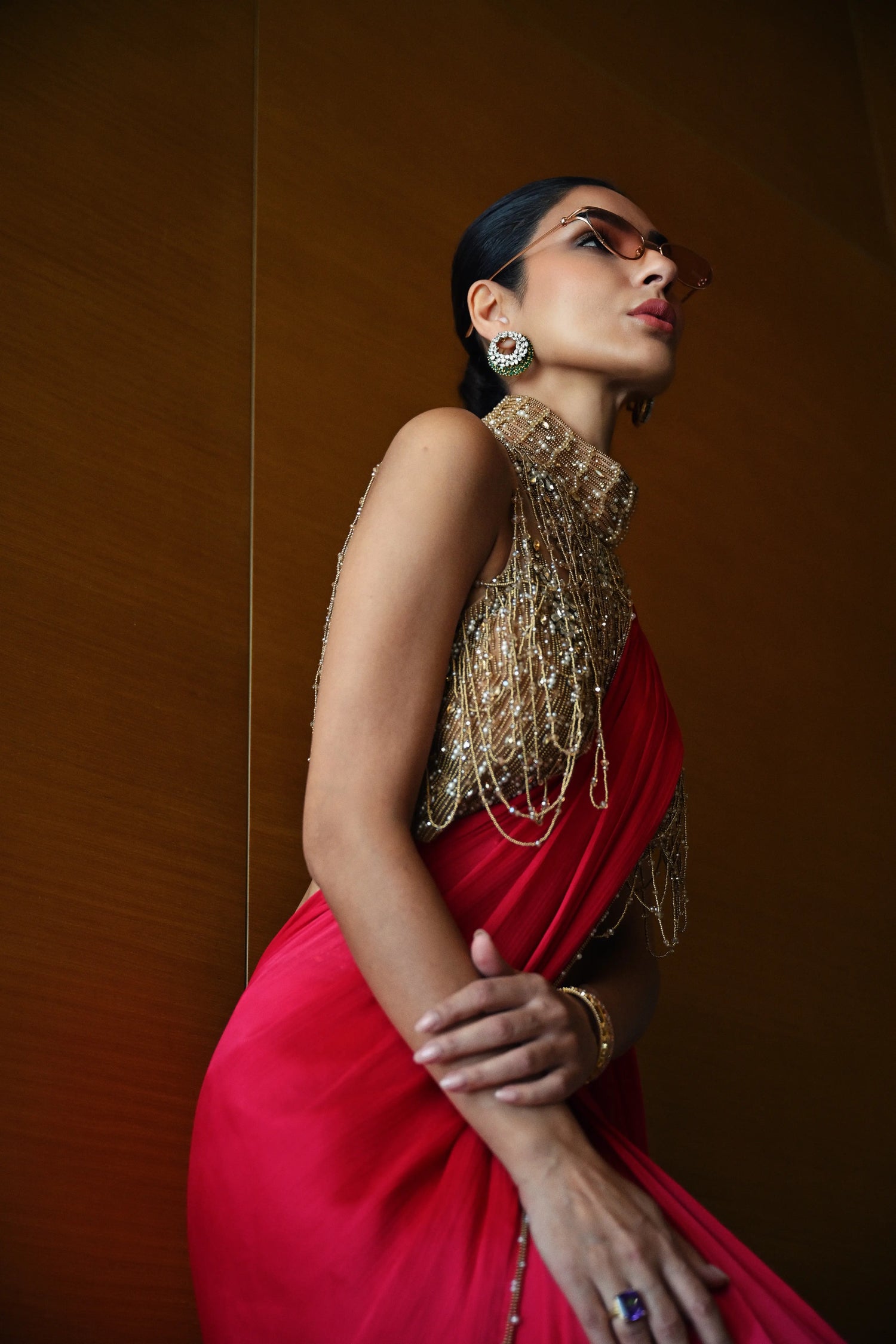 Fuchsia Chain-Embellished Sari