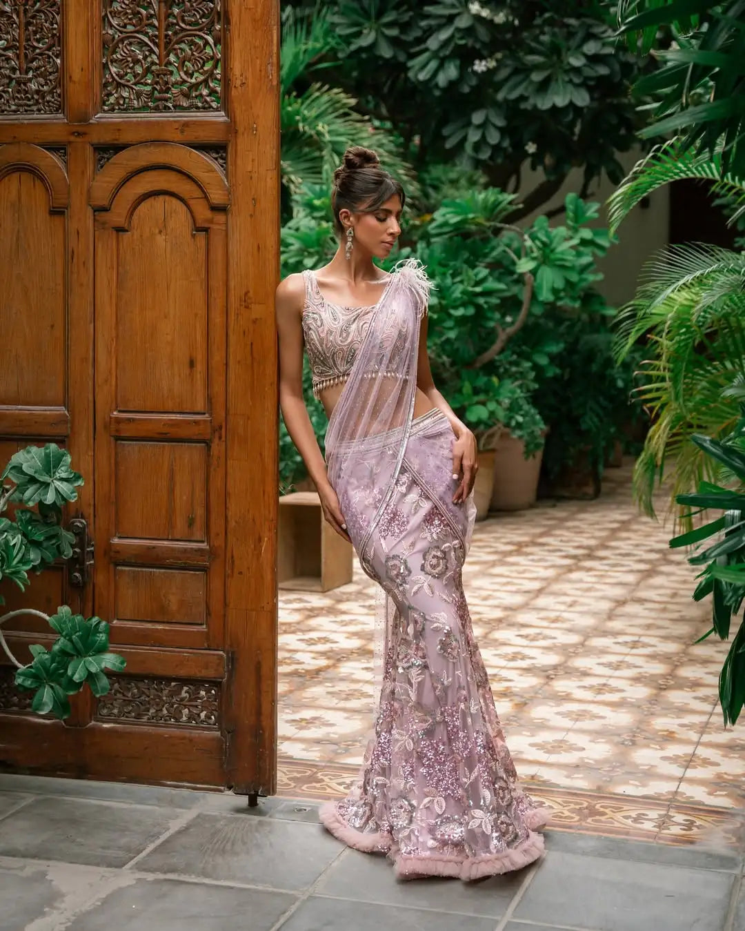 Lilac Multi Floral Mermaid Saree