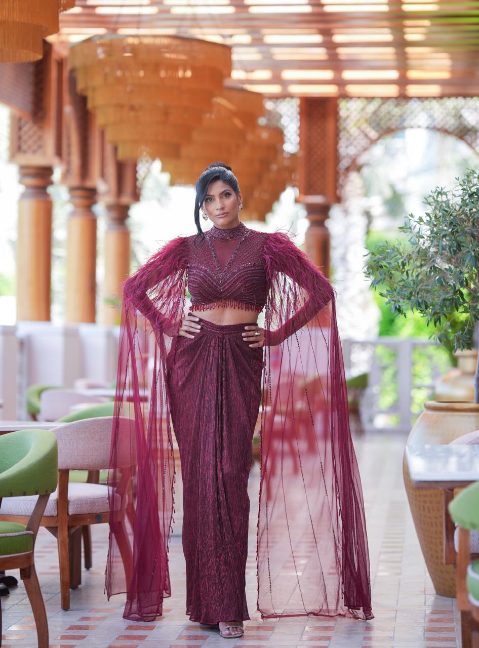 Feather Cape Knot Skirt Concept Saree