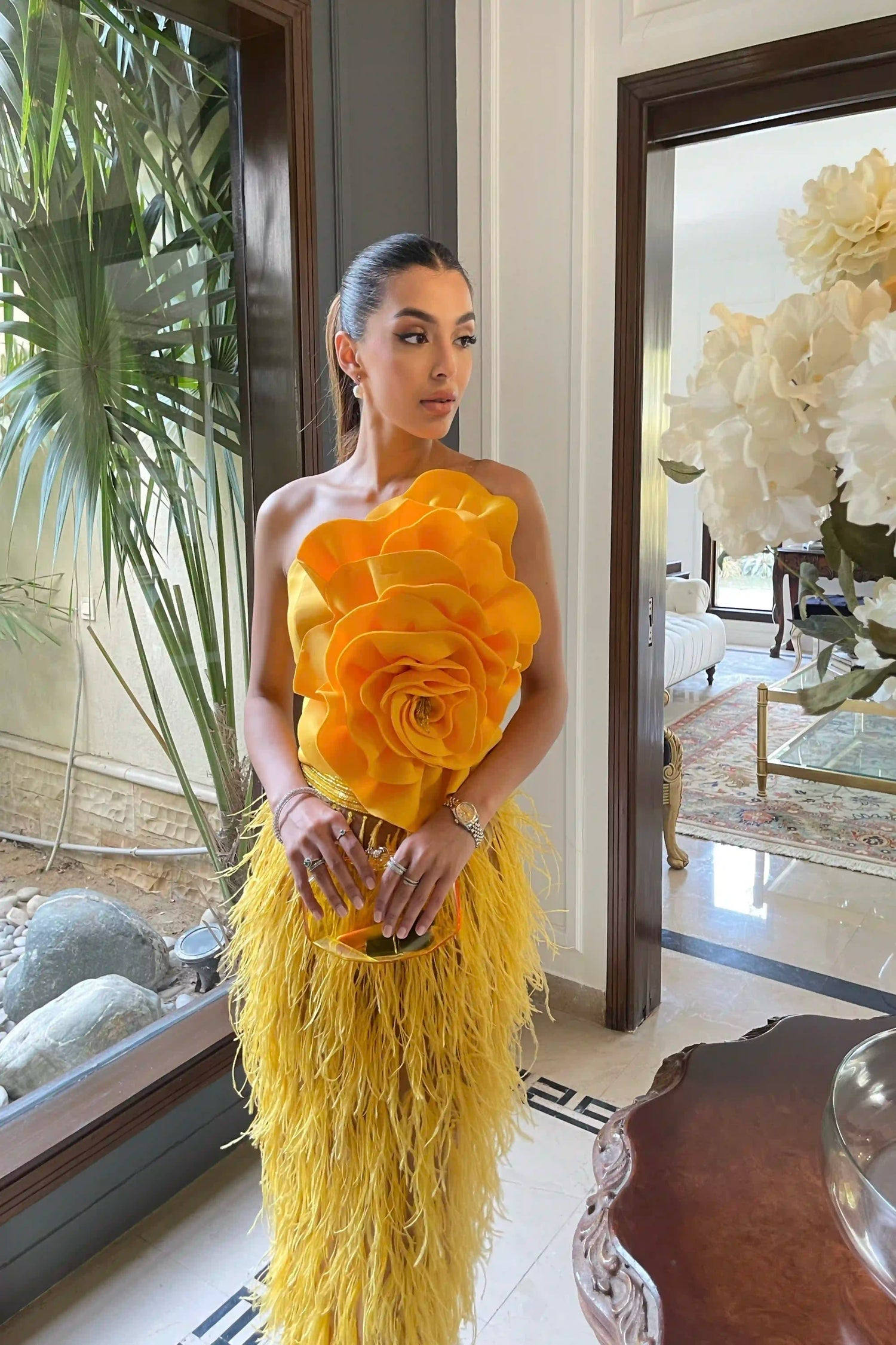 Petal top and feather skirt