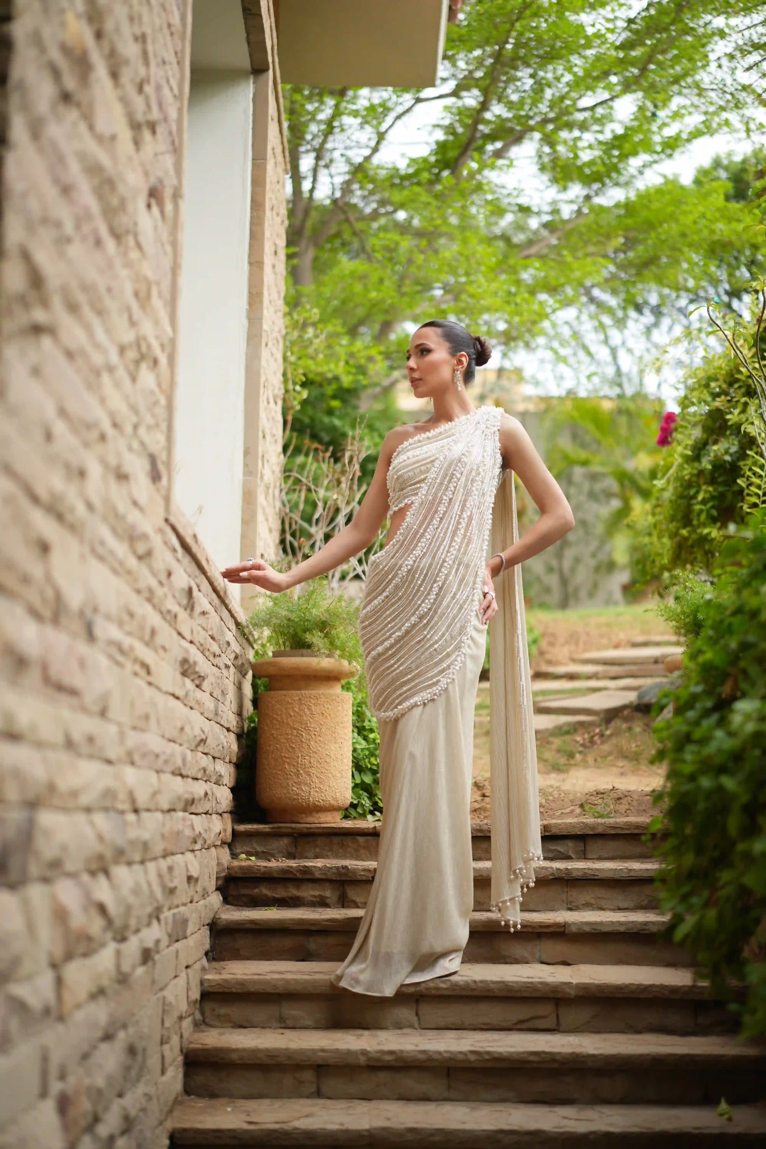 Shimmer georgette drape with One Shoulder Blouse