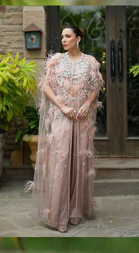 Pink and nude floral appliqué and feather set