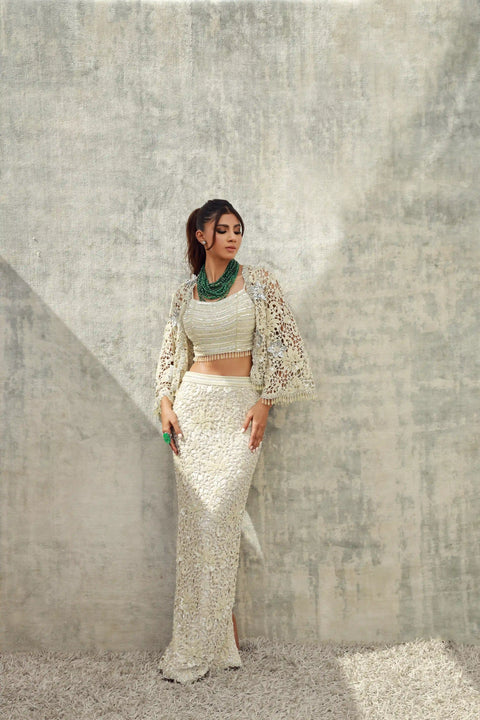 Hand Cutwork jacket and pencil skirt