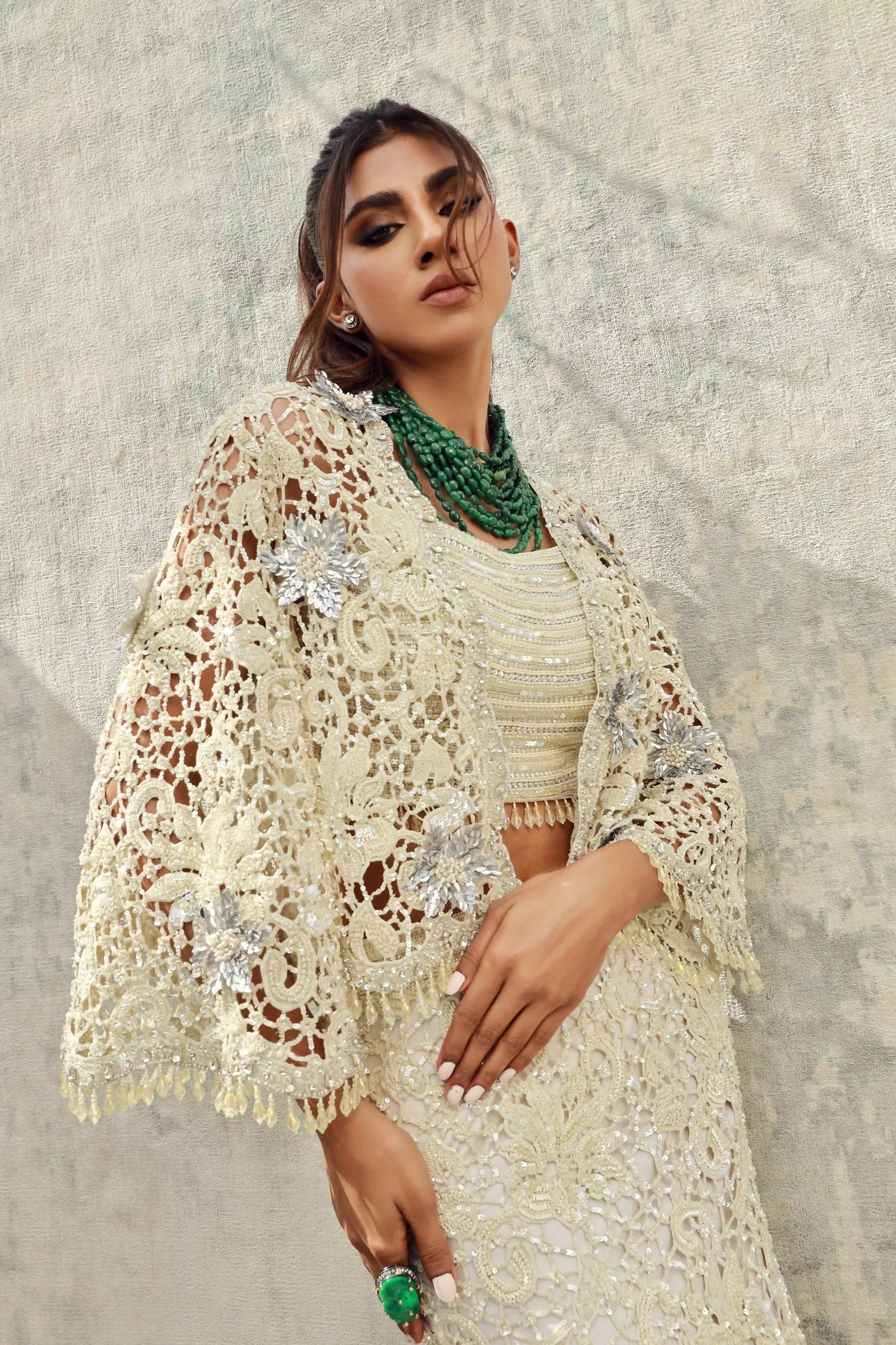 Hand Cutwork jacket and pencil skirt