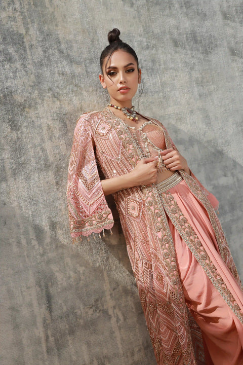 Salmon Cutwork jacket bustier and knot skirt