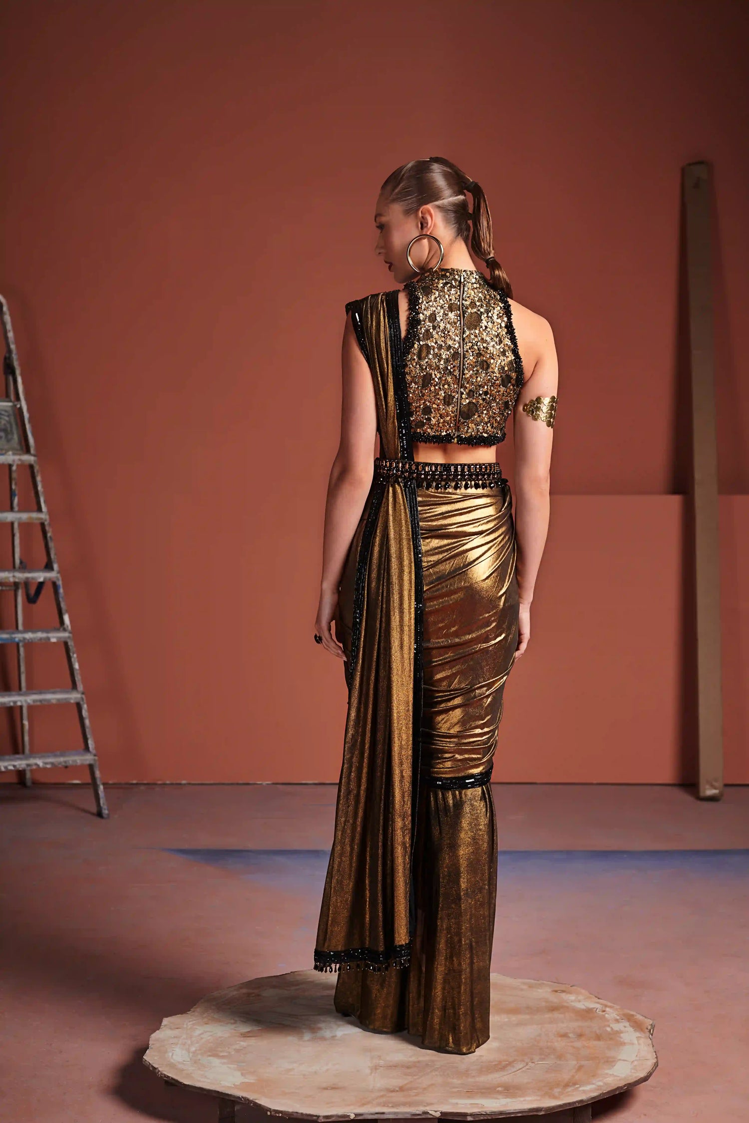 Gold Halter Blouse Saree