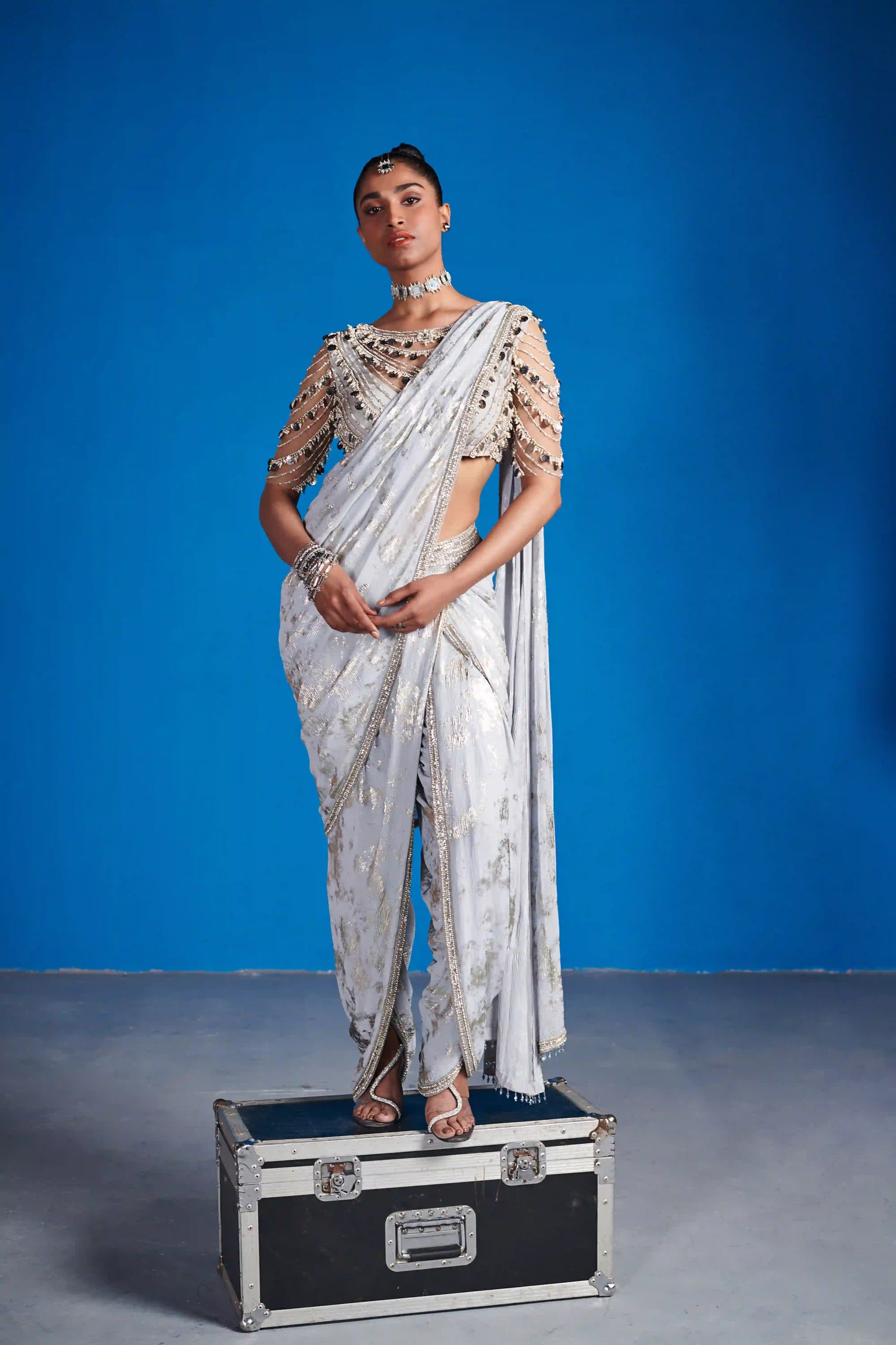 Silver Grey Dhoti Saree