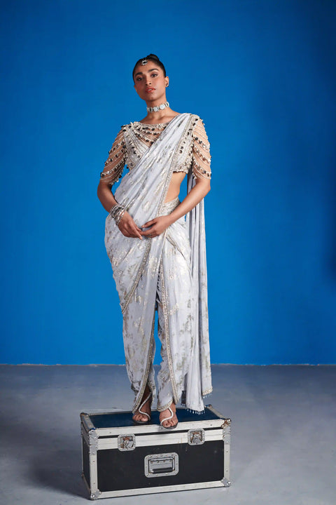 Silver Grey Dhoti Saree
