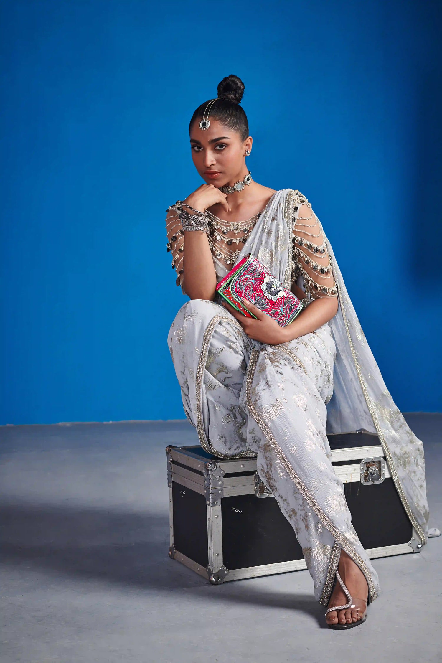Silver Grey Dhoti Saree